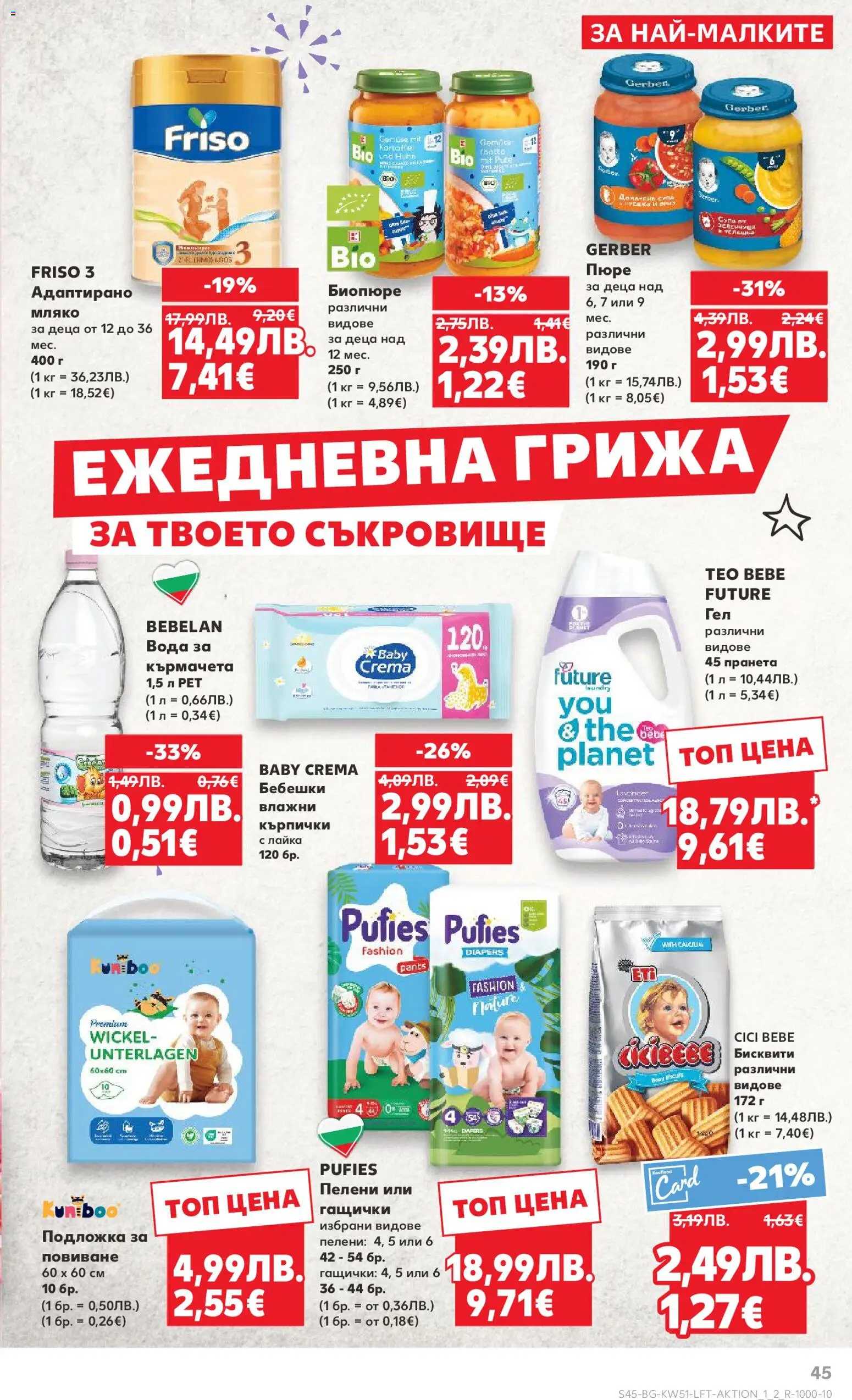 {H1} | Страница: 45 | Продукти: Пюре, Пелени, Бисквити, Подложка