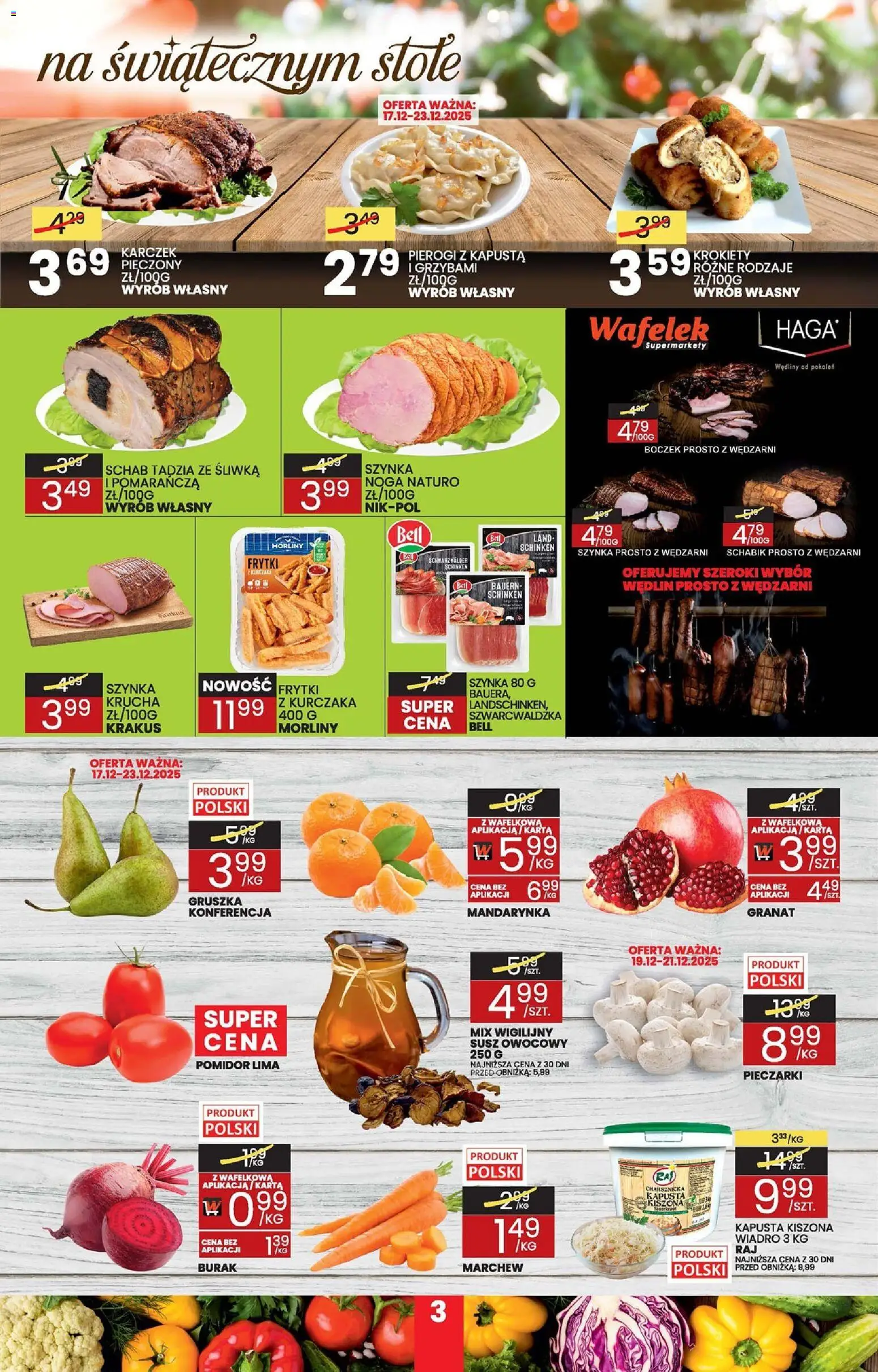 Wafelek Gazetka od 17.12.2025 | Strona: 3 | Produkty: Gruszka, Kapusta kiszona, Pierogi, Krokiety