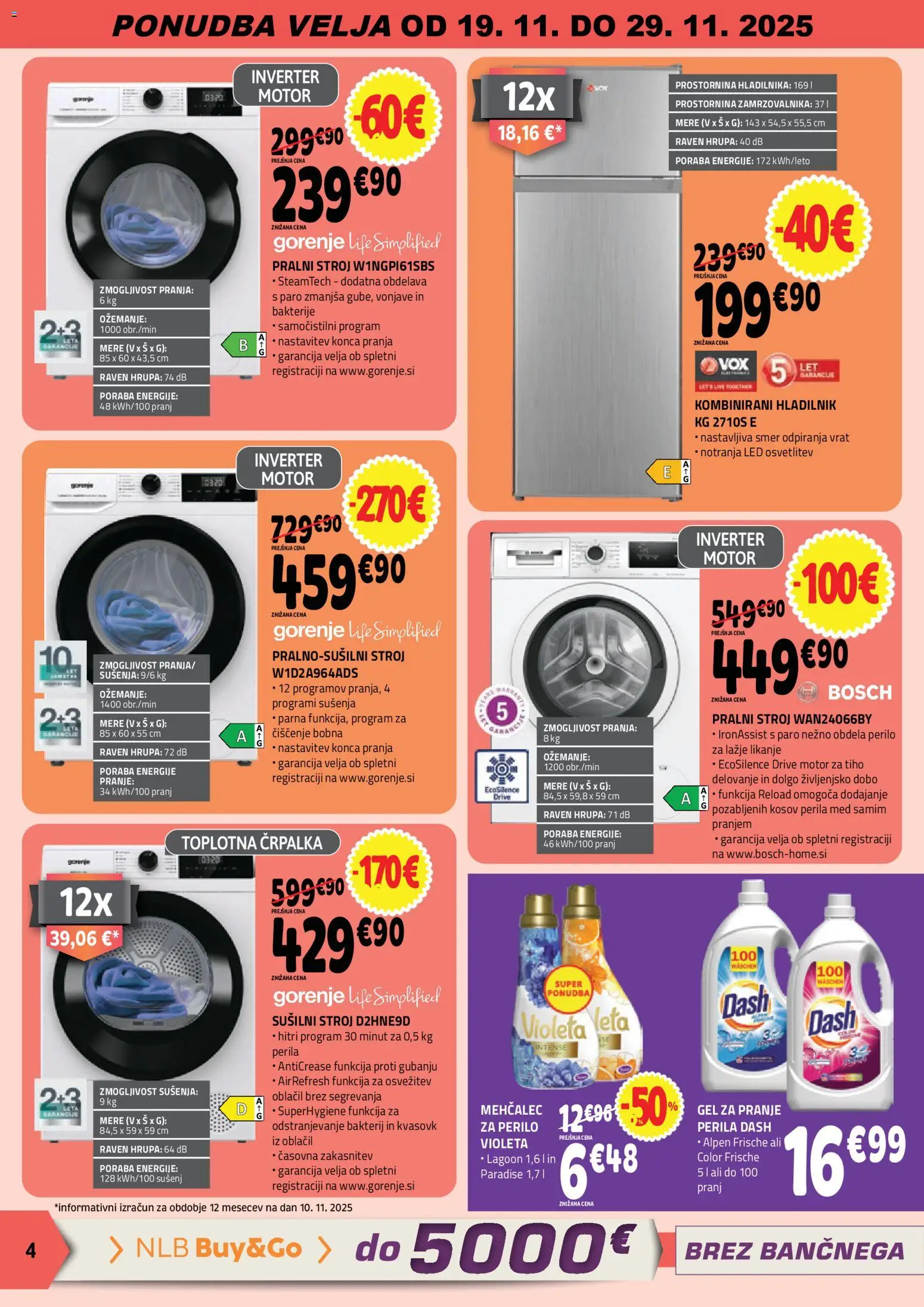 Novi E.leclerc katalog ponudbe – veljaven od 19.11.2025 | Stran: 4 | Izdelki: Črpalka, Mehčalec, Pralni stroj, Susilni stroj