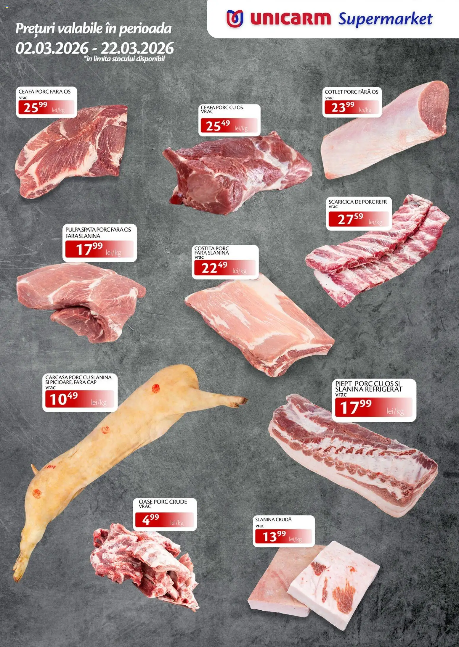 Noul catalog Unicarm – valabil de la 02.03.2026 | Pagină: 1 | Produse: Carcasă, Lait de coco, Cotlet porc