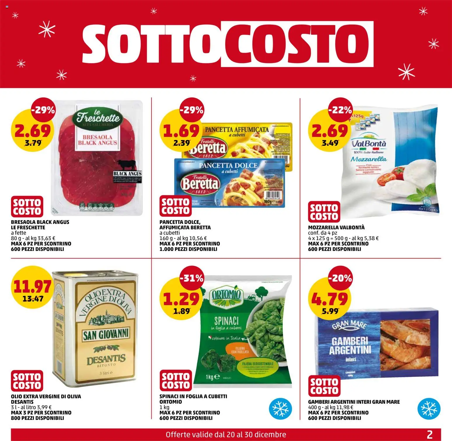 Volantino PENNY del 20.12.2025 | Pagina: 2 | Prodotti: Pancetta, Mozzarella, Latte, Spinaci