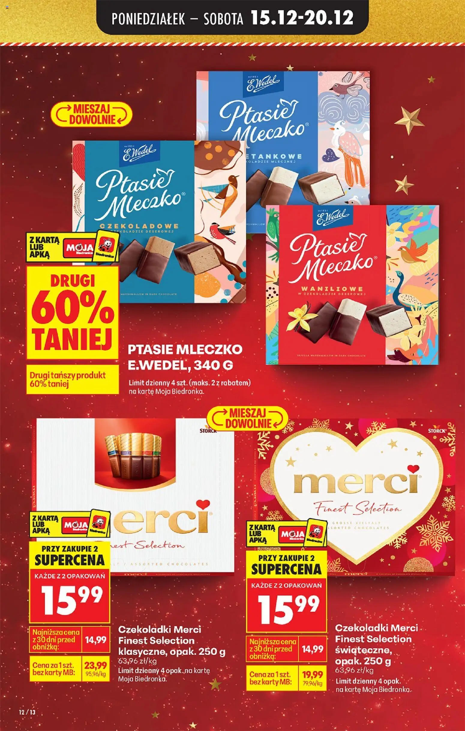 Biedronka gazetka od 15.12.2025 | Strona: 14 | Produkty: Karta, Czekoladki, Merci, Ptasie mleczko