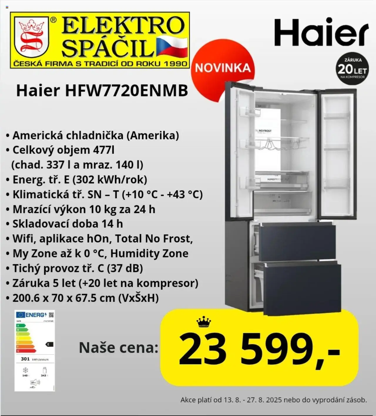 Elektro Spáčil leták - Slevové akce od 13.08.2025 | Strana: 1 | Produkty: Chladnička, Kompresor, Elektro