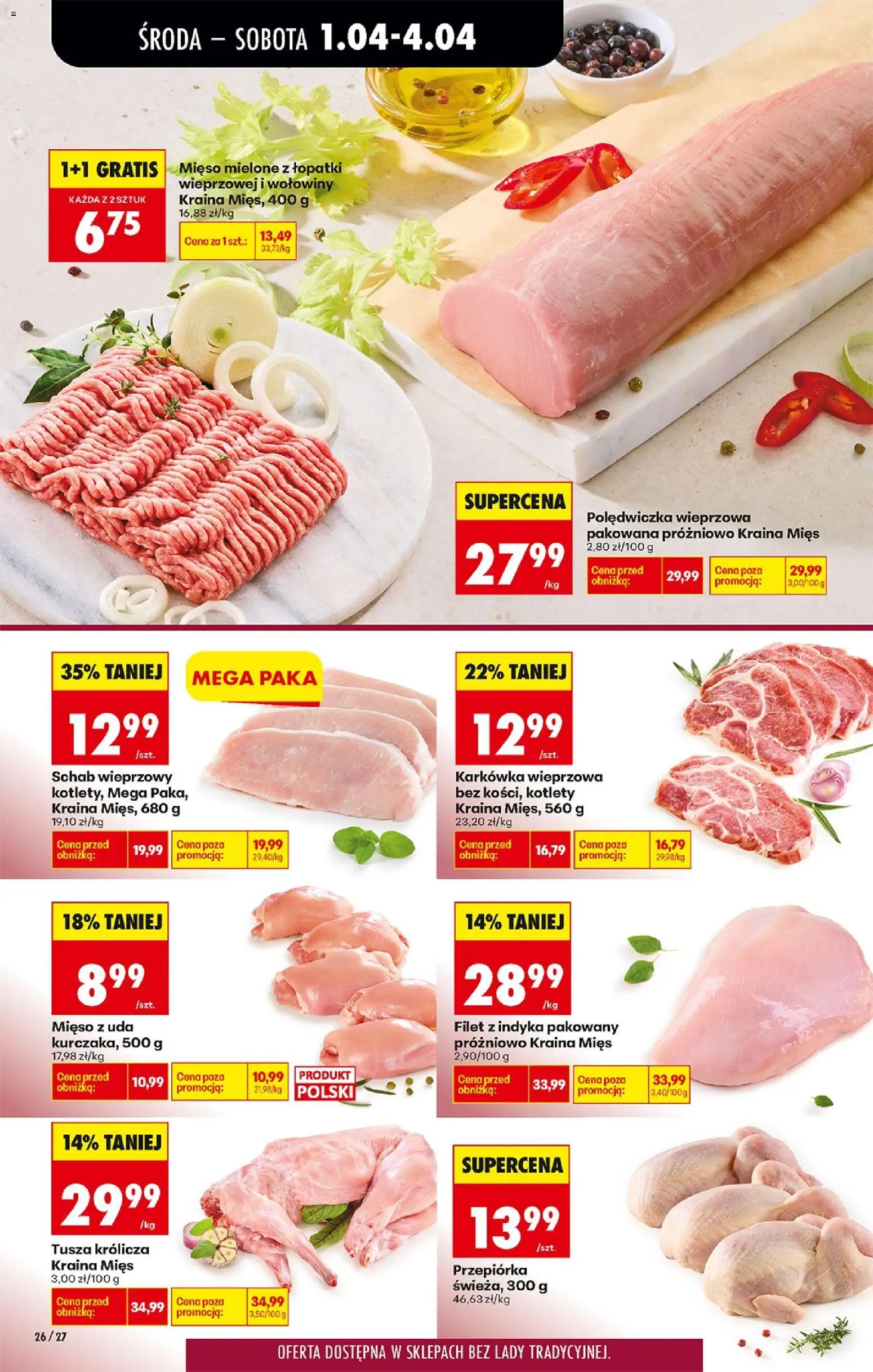 Biedronka gazetka od środy od 01.04.2026 | Strona: 30 | Produkty: Schab, Karkówka wieprzowa, Kraina mięs, Kotlety