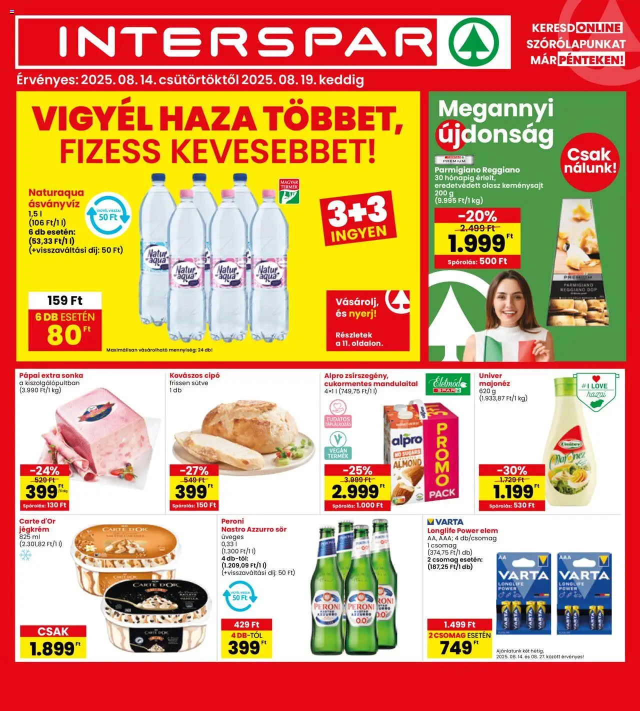 Interspar akciós ujság - amely érvényes a következő dátumtól: 14.08.2025 | Oldal: 1 | Termékek: Kovászos cipó, Sonka, Sör, Jégkrém
