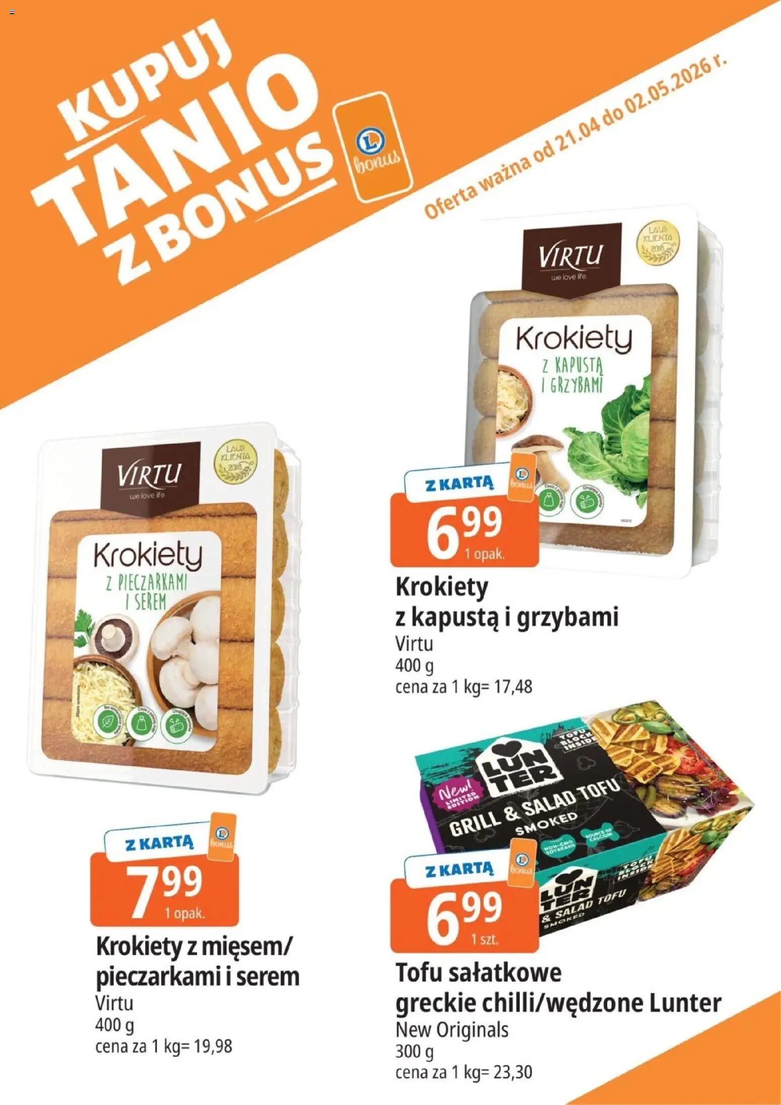 E.Leclerc gazetka - Kupony dodatkowe od 21.04.2026 | Strona: 13 | Produkty: Kapusta, Karta, Krokiety, Tofu