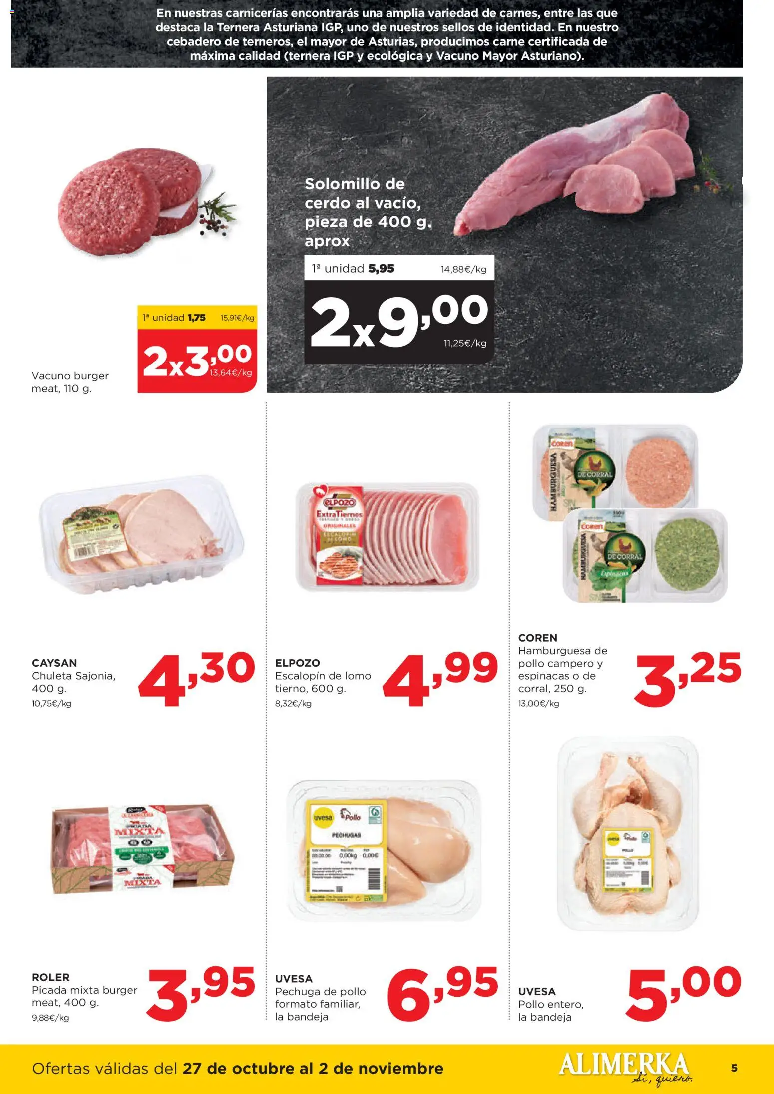 Alimerka folleto Asturias │ válido desde el 27.10.2025 | Página: 5 | Productos: Solomillo de cerdo, Πορσελάνη, Σοκολατούχο γάλα, Bandeja