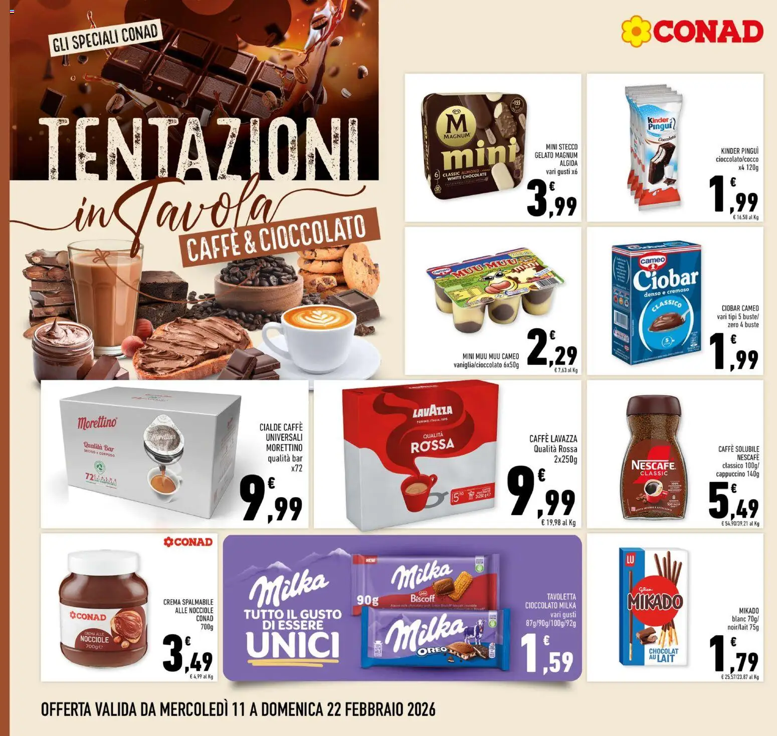 Volantino Conad del 11.02.2026 | Pagina: 10 | Prodotti: Crema, Gelato, Nocciole, Lavazza