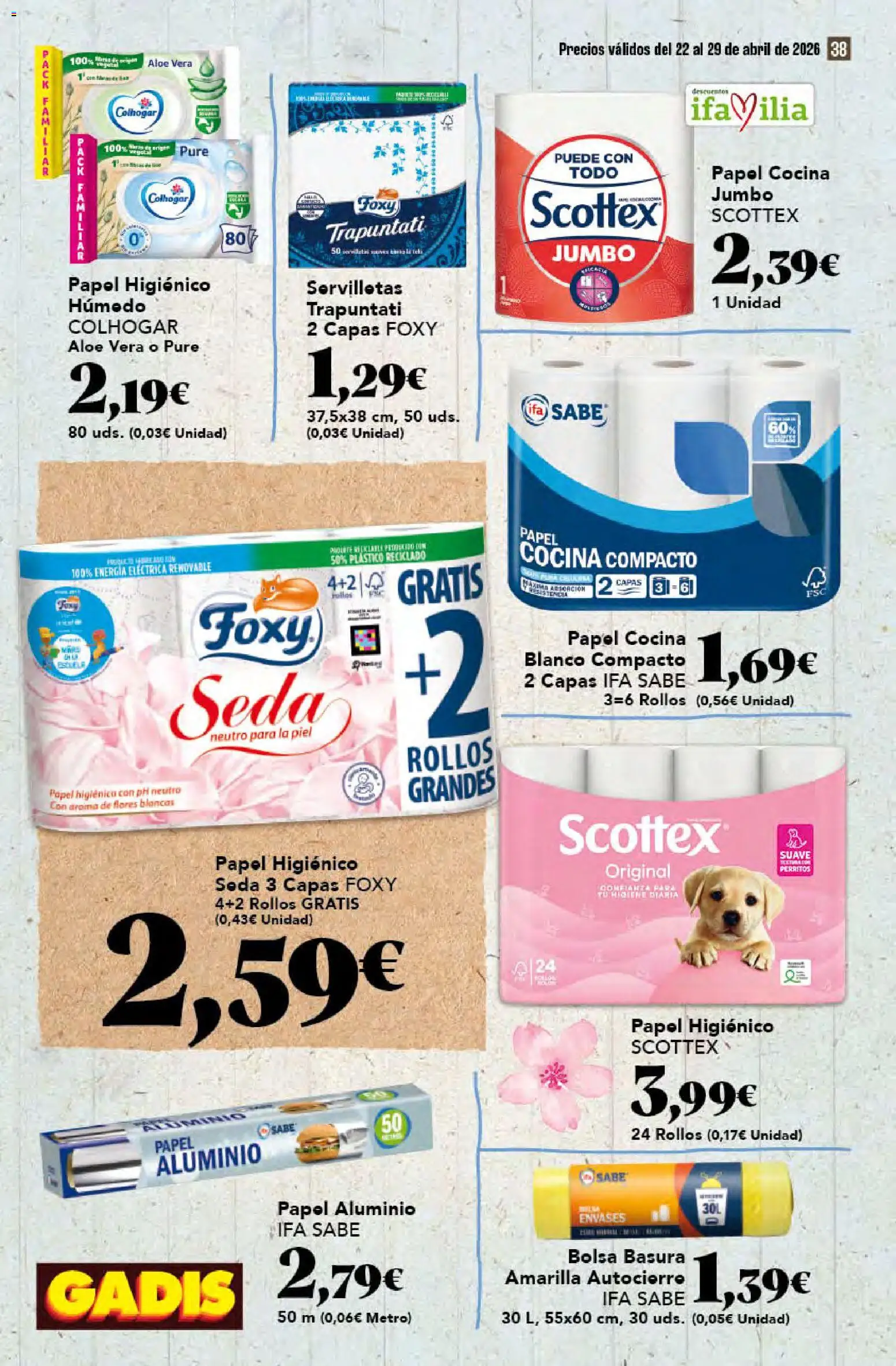 Gadis folleto │ válido desde el 22.04.2026 | Página: 38 | Productos: Papel higienico, Bolsa, Cocina