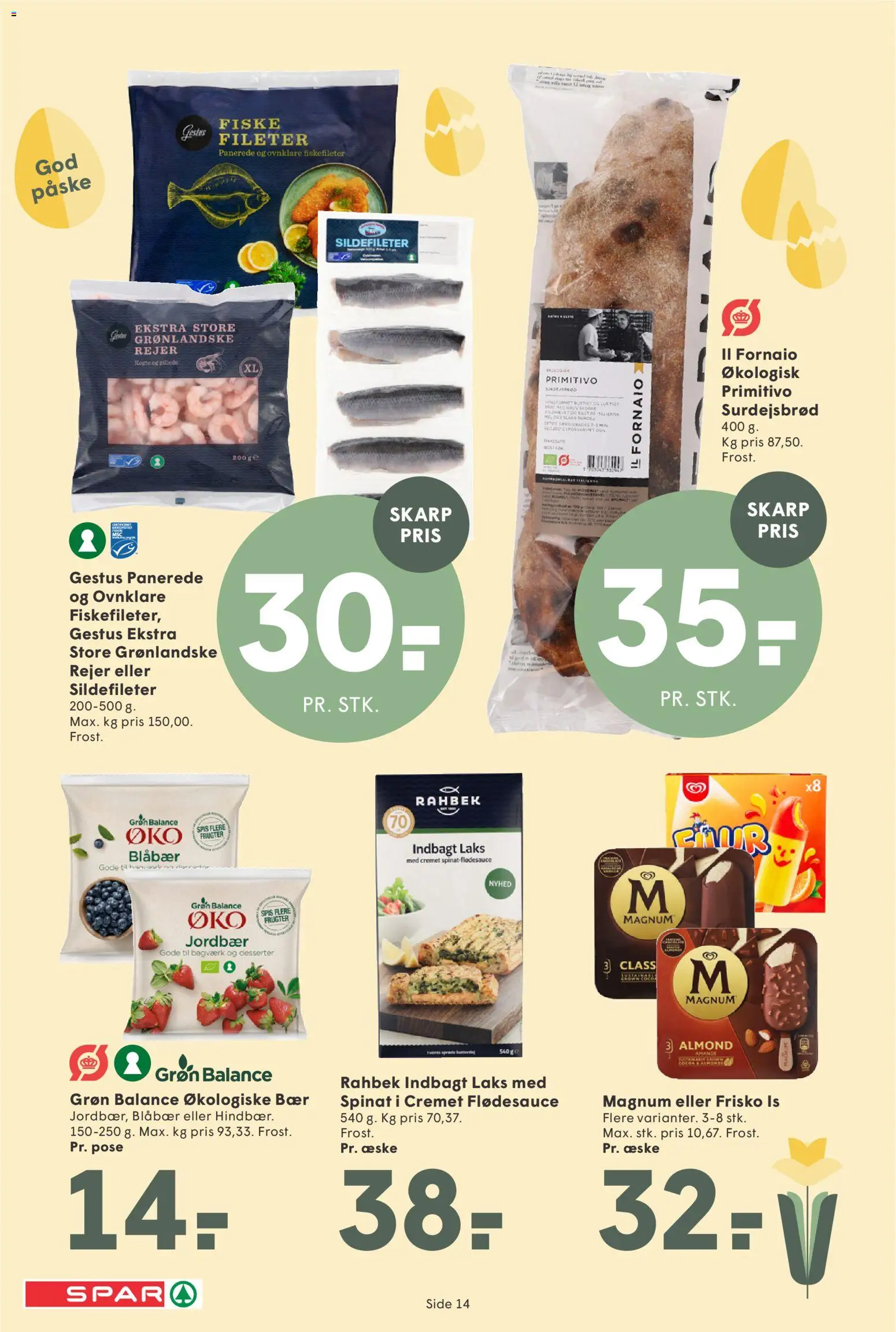 Spar tilbudsavis – gyldig fra 20.03.2026 | Side: 14 | Produkter: Butterdej, Hindbær, Is, Rejer