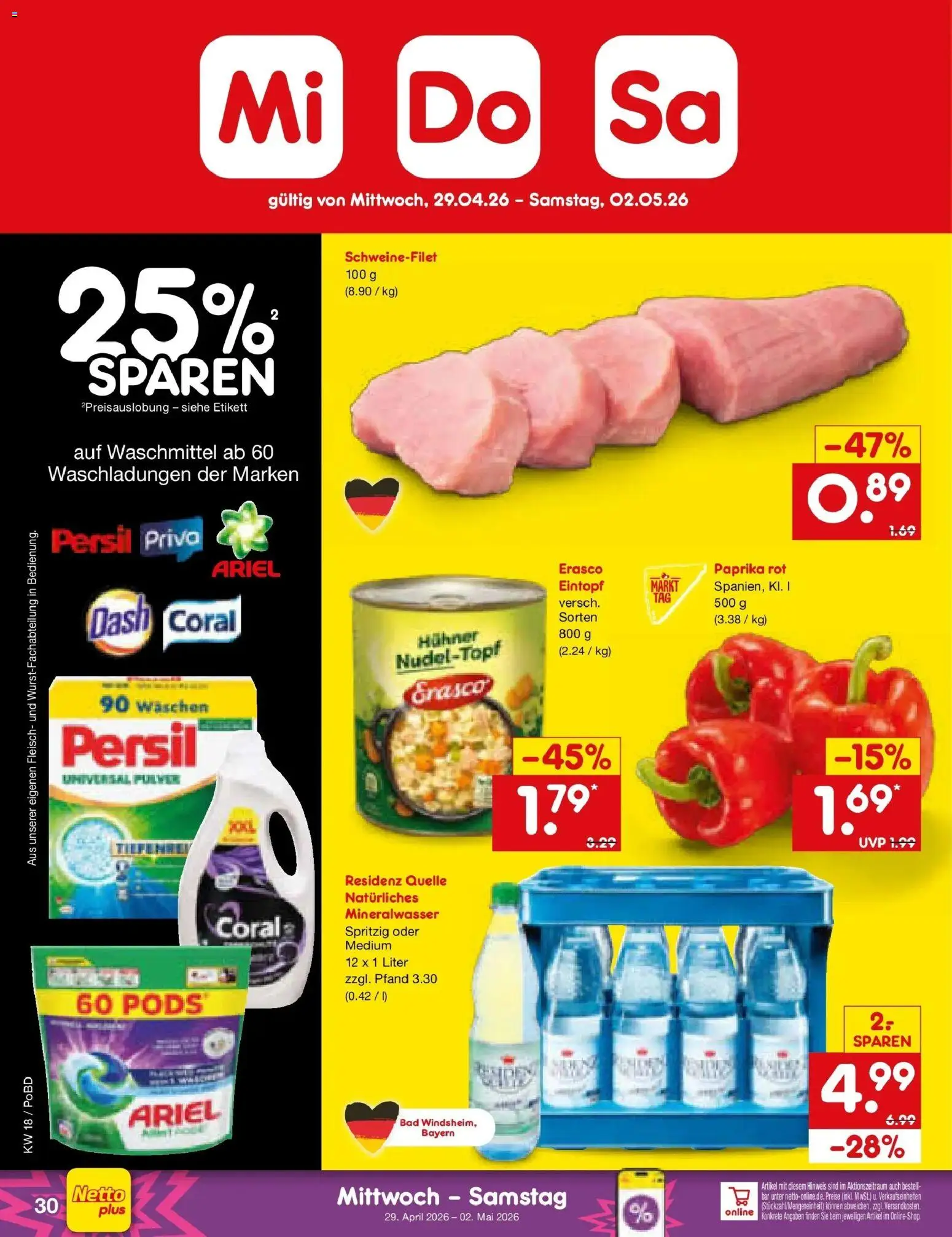 Netto Marken-Discount Prospekt Selb	 – gültig ab 27.04.2026 | Seite: 42 | Produkte: Ariel, Paprika rot, Waschmittel, Fleisch