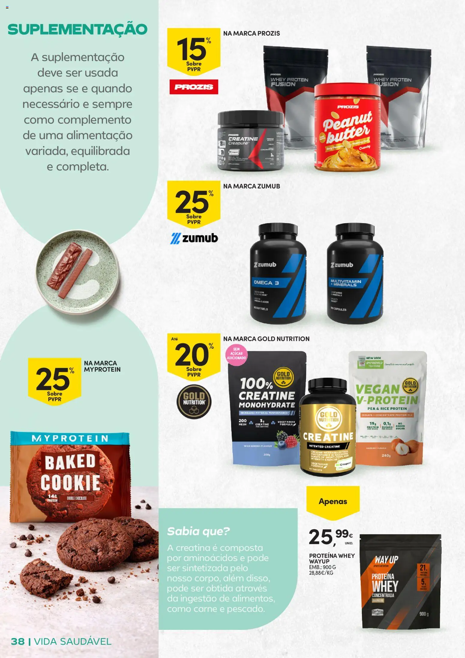 Continente - Vida Saudável: Passe a comer melhor │ válido de 20.01.2026 | Página: 38 | Produtos: Ômega 3, Chocolate, Carne, Proteina