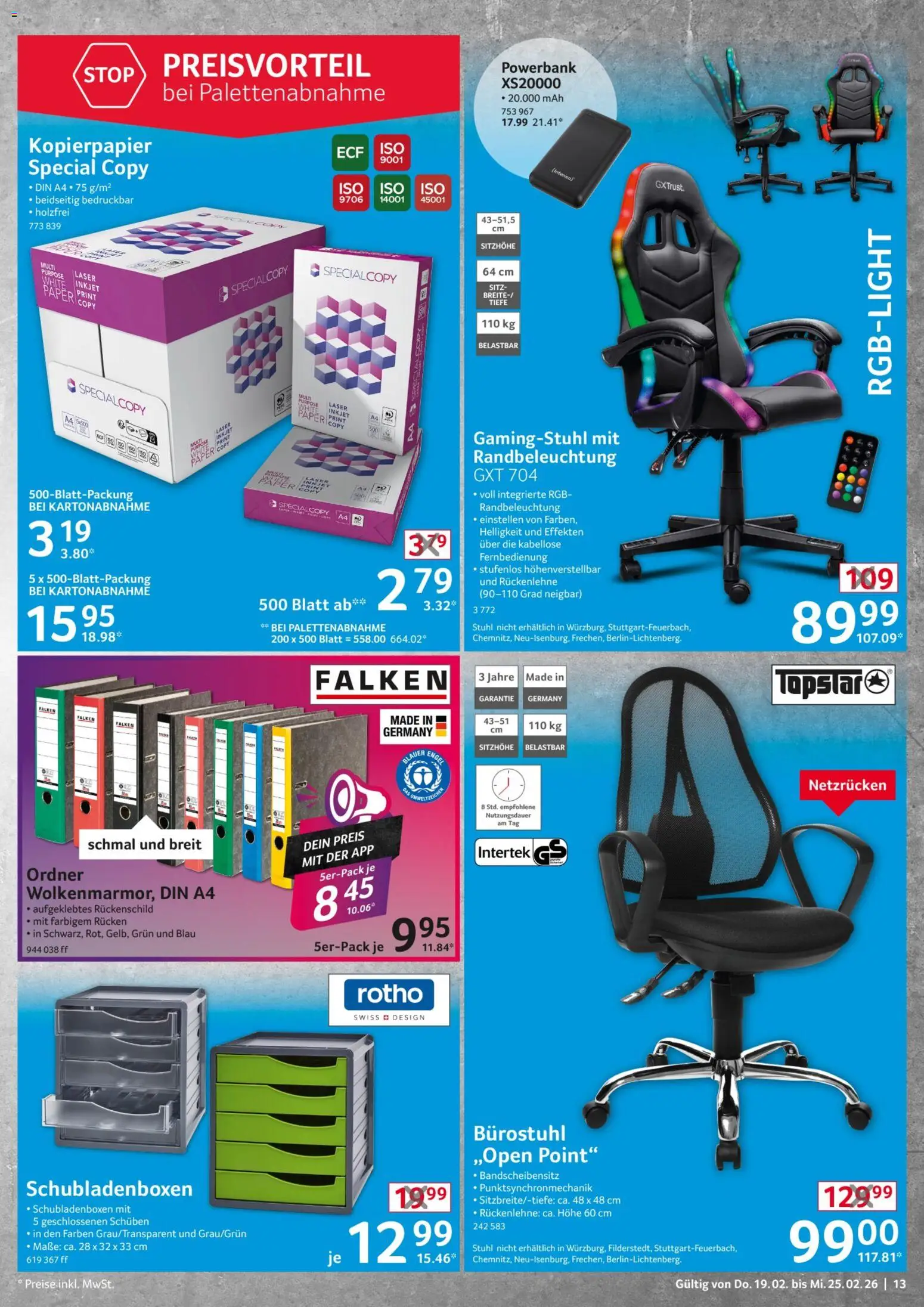 Selgros  Non Food – gültig ab 19.02.2026 | Seite: 13 | Produkte: Stuhl, Gamingstuhl, Powerbank