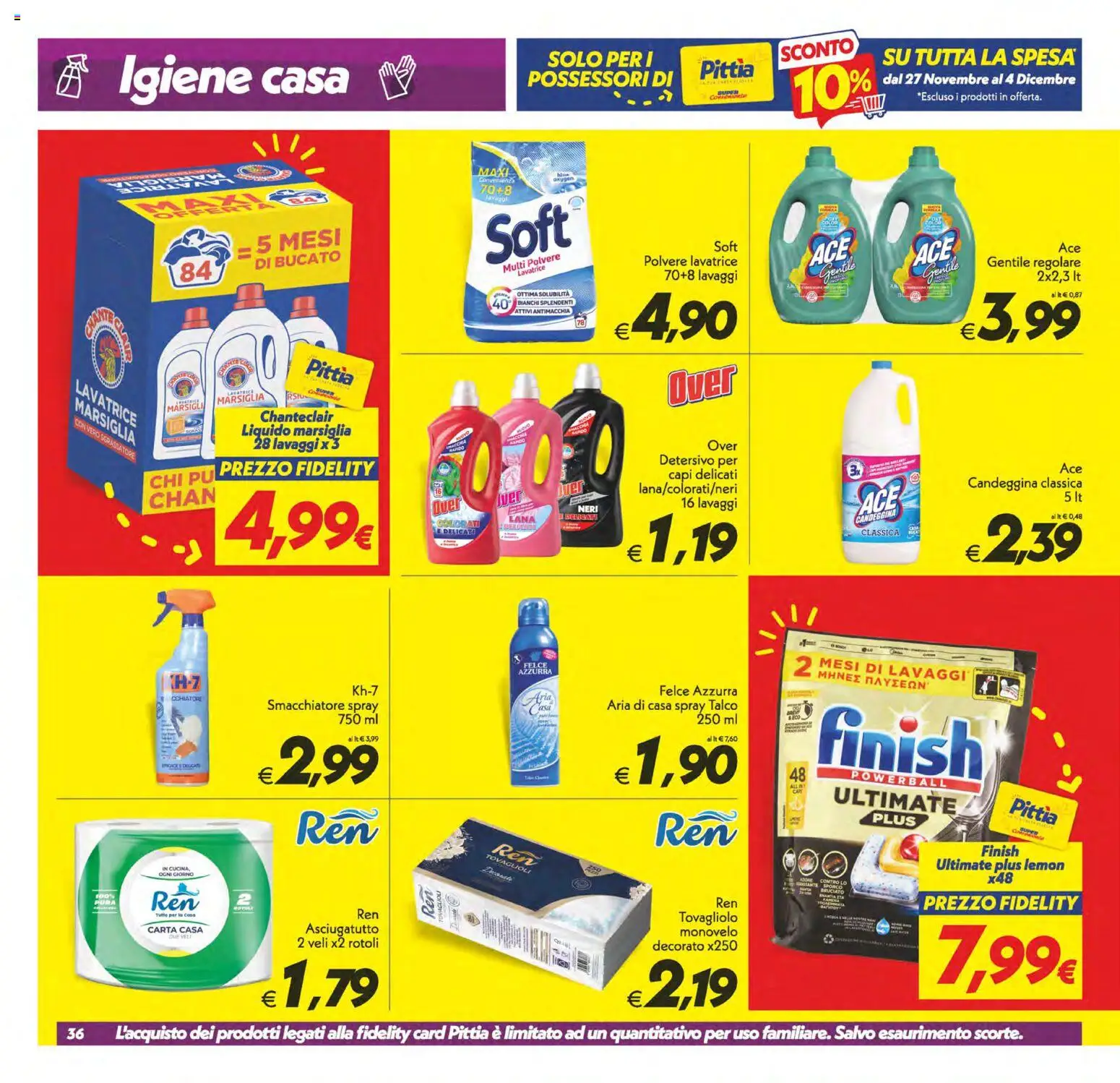 Volantino SuperConveniente del 27.11.2025 | Pagina: 36 | Prodotti: Candeggina, Sgrassatore, Talco, Asciugatutto