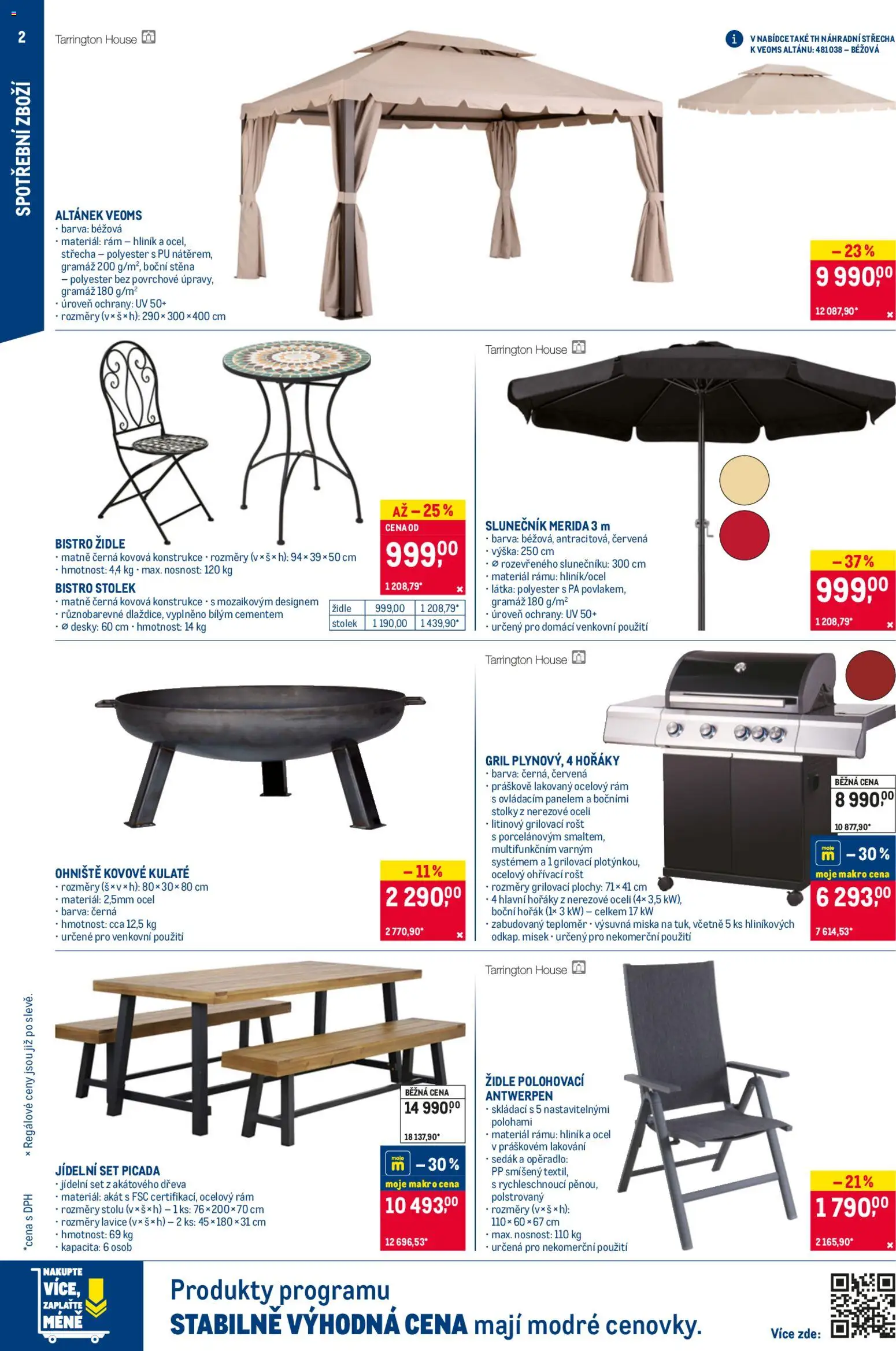 Makro leták - Nepotravinové zboží od 08.04.2026 | Strana: 2 | Produkty: Jídelní set, Lavice, Desky, Slunečník