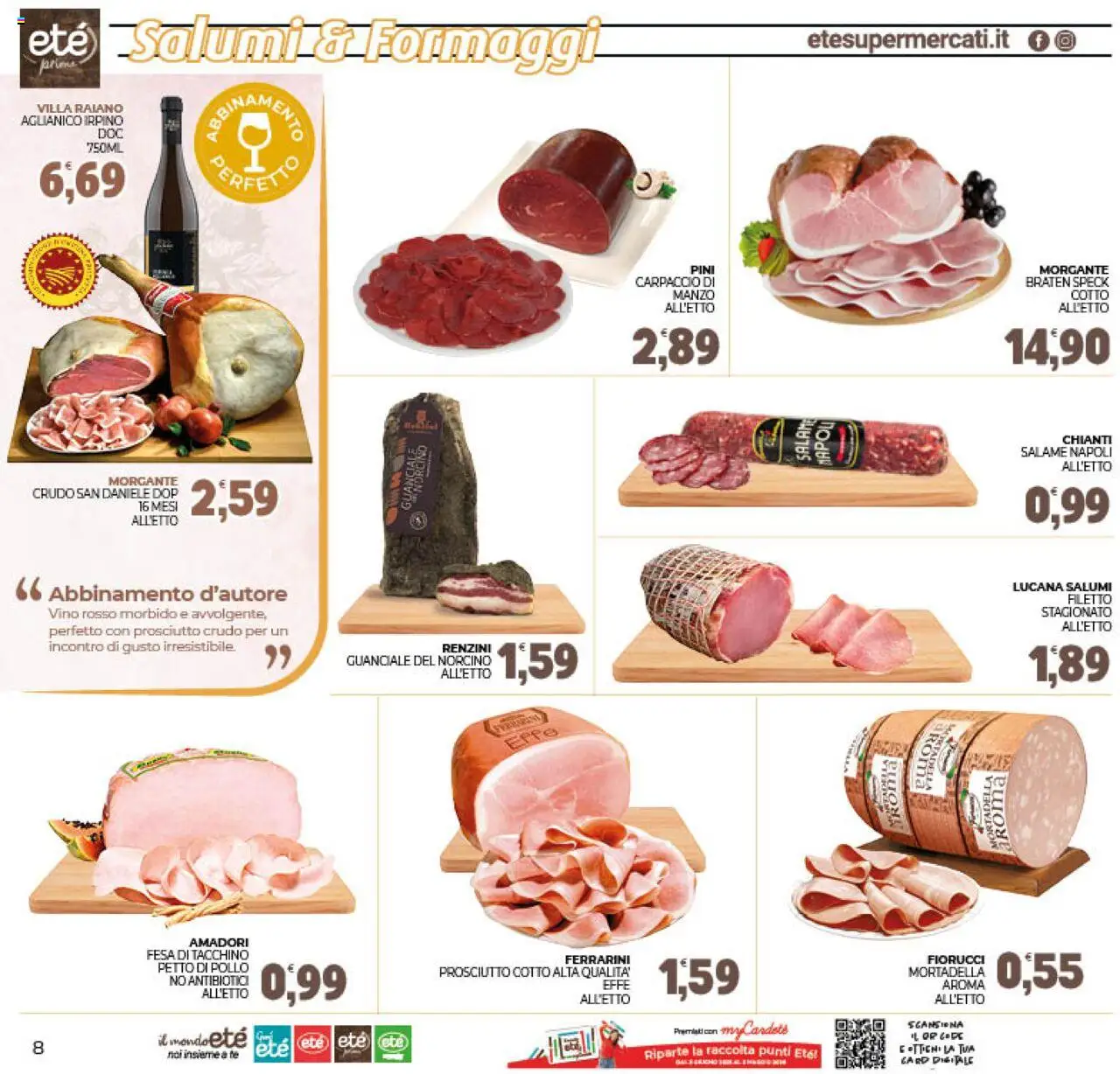 Volantino Eté del 21.10.2025 | Pagina: 8 | Prodotti: Petto di Pollo, Prosciutto Crudo, Tè, Vino rosso