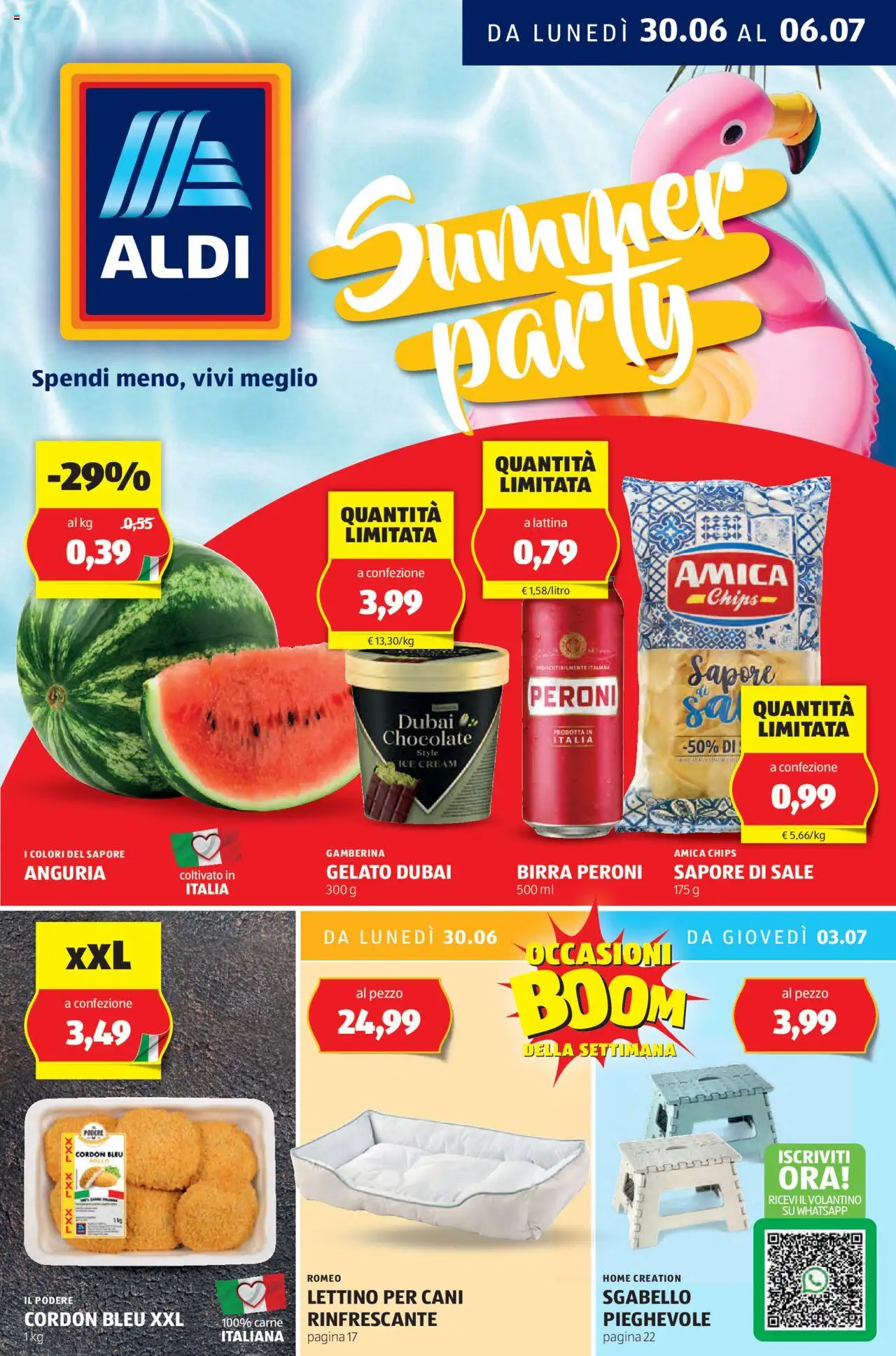 Volantino Aldi del 30.06.2025 | Pagina: 1 | Prodotti: Birra, Pollo, Gelato, Sgabello