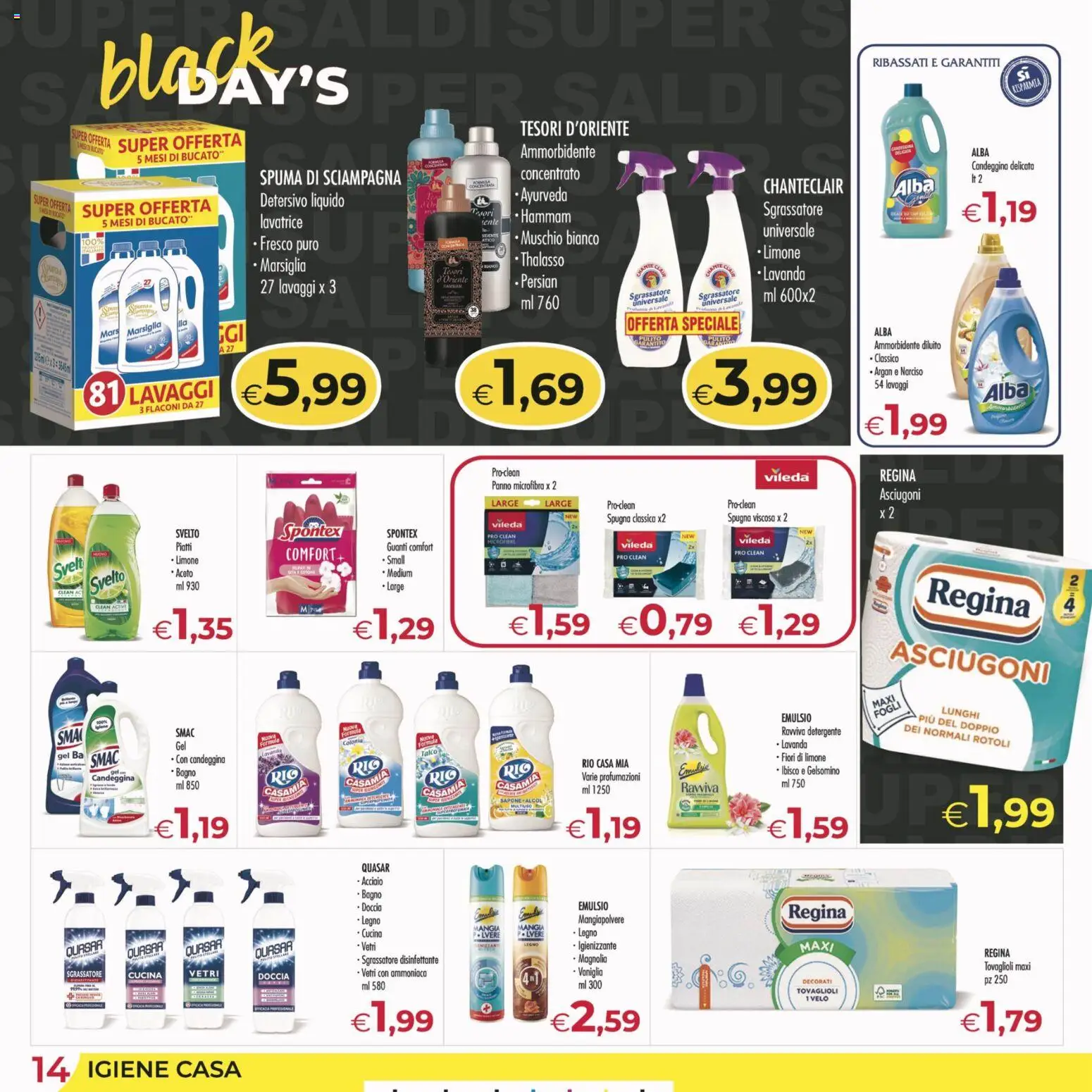 Volantino MerSi Supermercati del 17.11.2025 | Pagina: 14 | Prodotti: Spugna, Ammorbidente, Detergente, Doccia