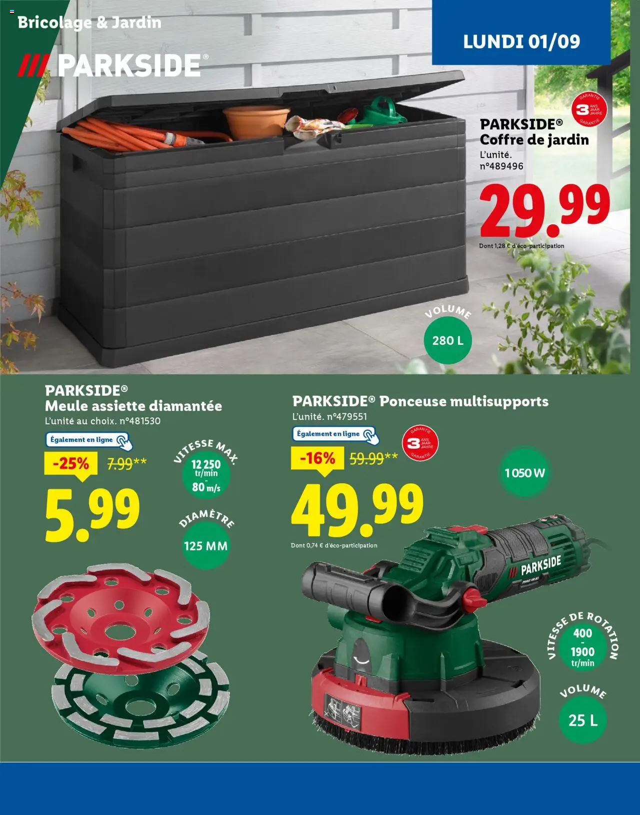  | Page: 7 | Produits: Ponceuse, Coffre de jardin