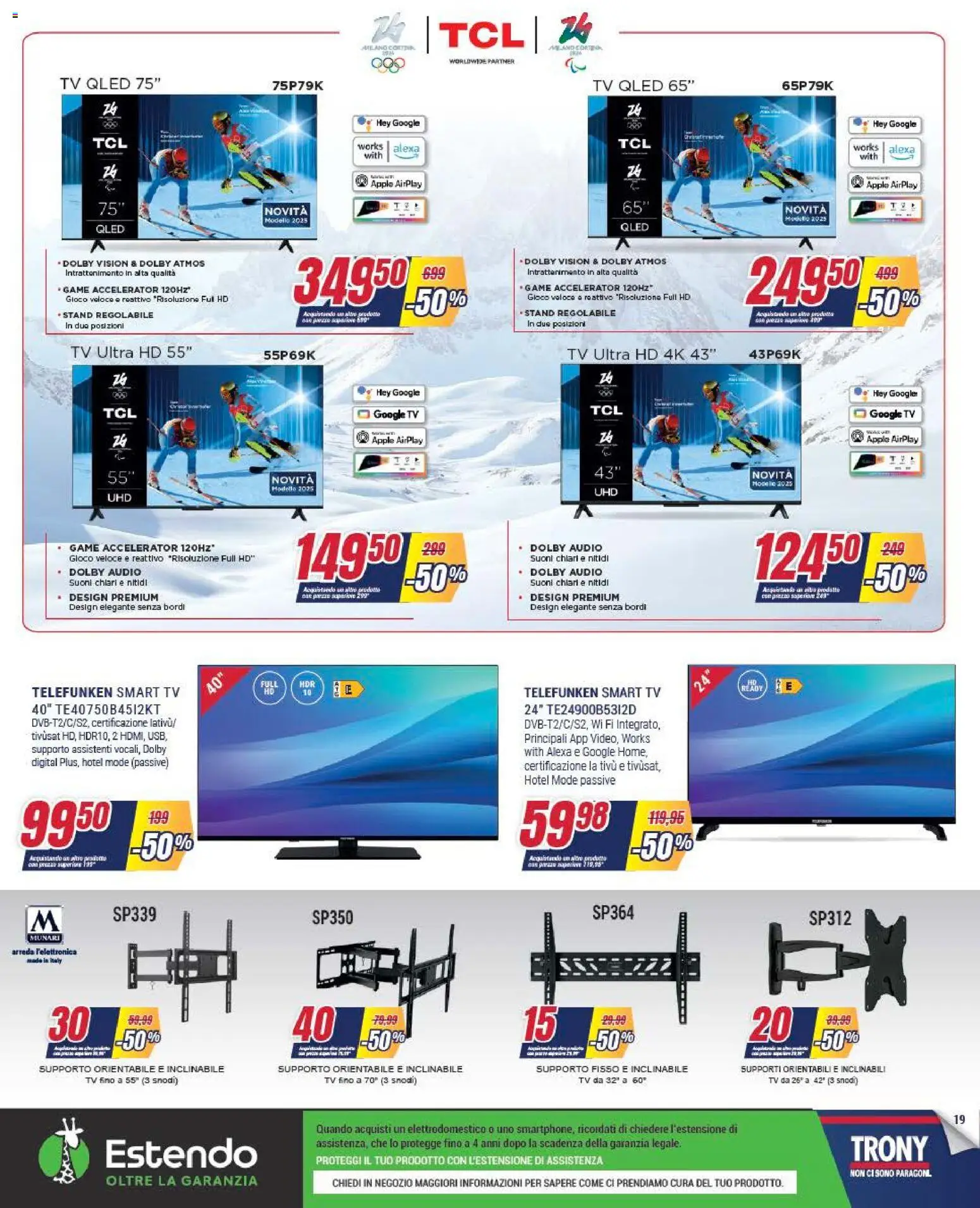 Volantino Trony del 04.12.2025 | Pagina: 19 | Prodotti: smart TV, TV, Audio, Gioco