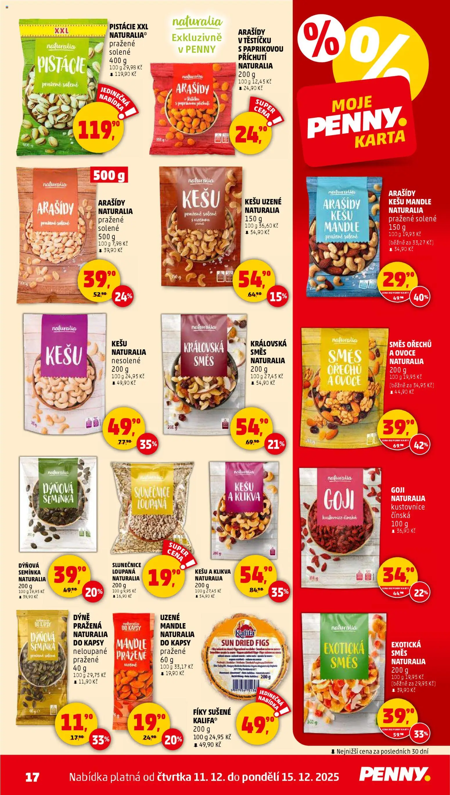 Penny Market leták - Čtvrtečník od 11.12.2025 | Strana: 17 | Produkty: Pistácie, Goji, Mandle, Dýně