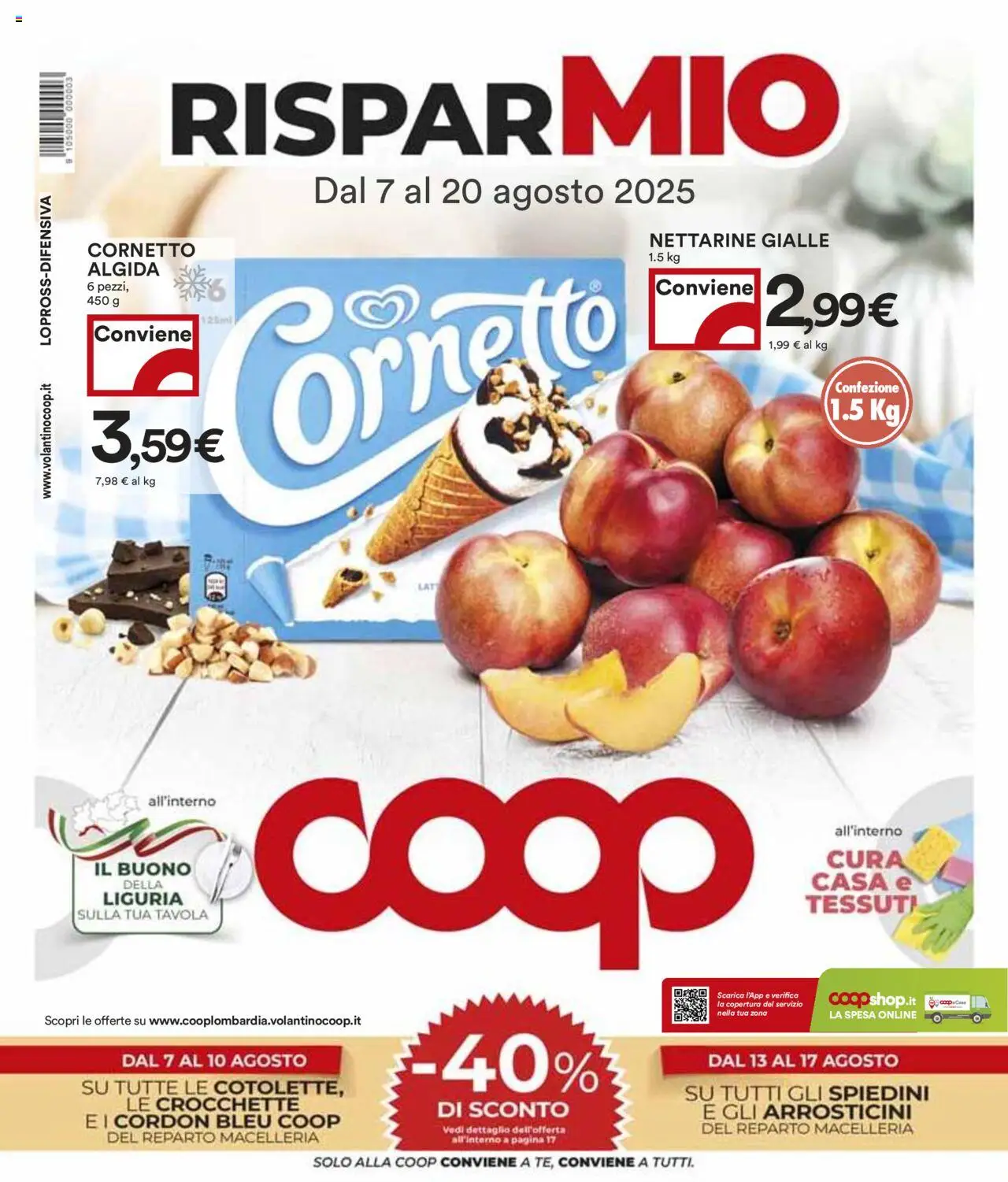Volantino COOP del 07.08.2025 | Pagina: 1 | Prodotti: Cornetto, Crocchette, Spiedini, Arrosticini