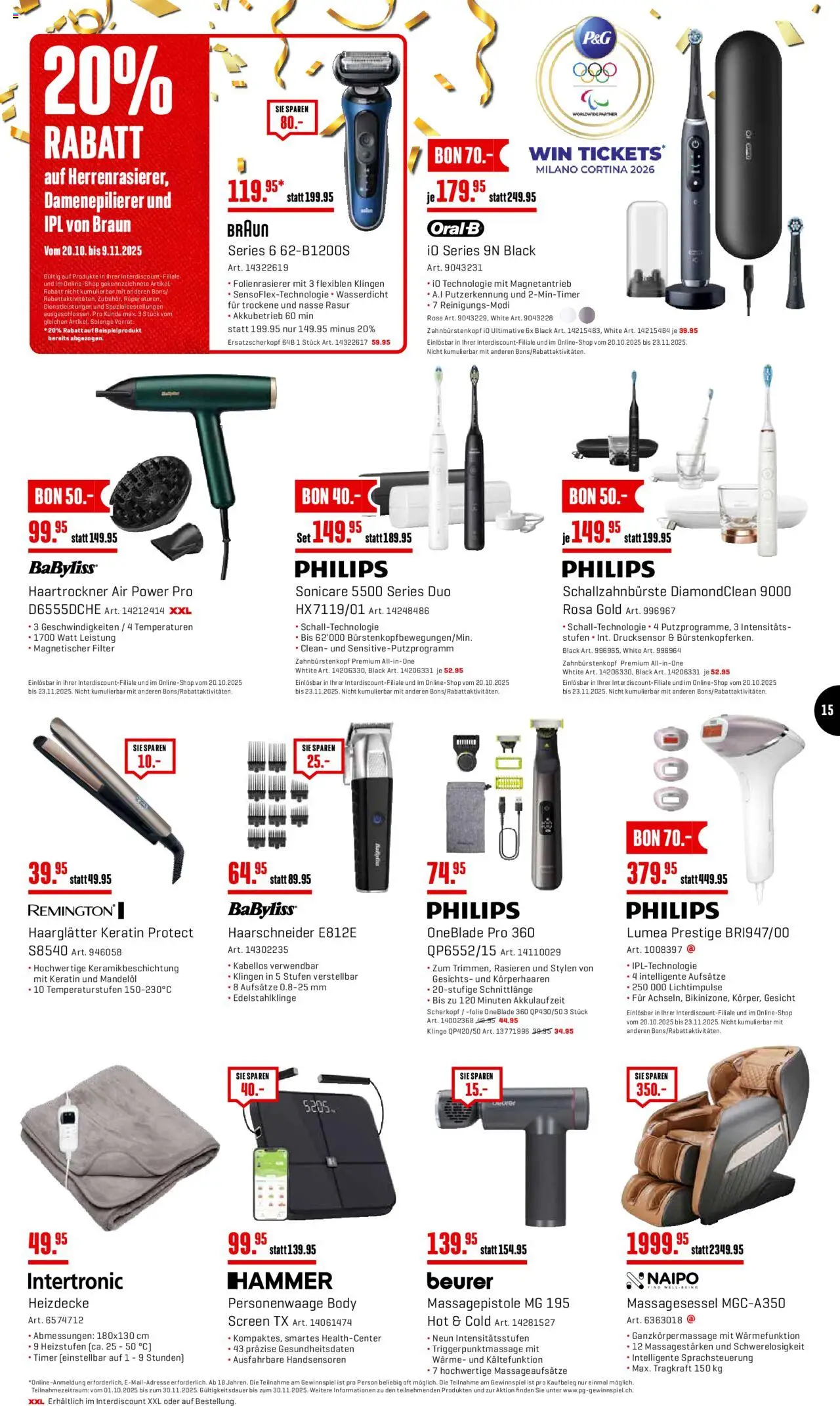 Interdiscount Aktionen – gültig ab 20.10.2025 | Seite: 15 | Produkte: Haartrockner, Haarglätter, Massagepistole, Philips