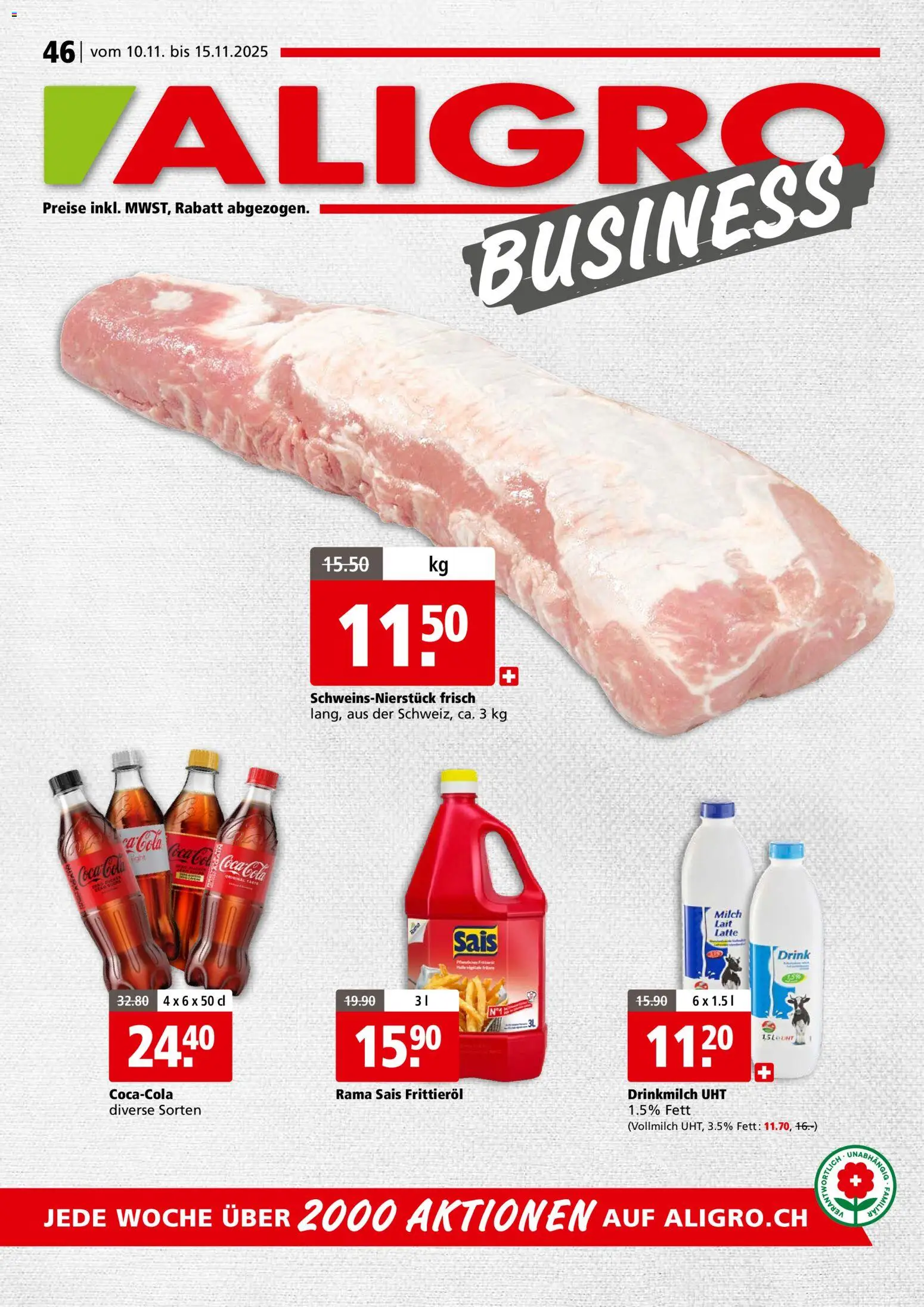 Aligro Aktionen Businesskunden - Chavannes, Matran, Genf, Sitten – gültig ab 10.11.2025 | Seite: 1 | Produkte: Coca Cola, Milch