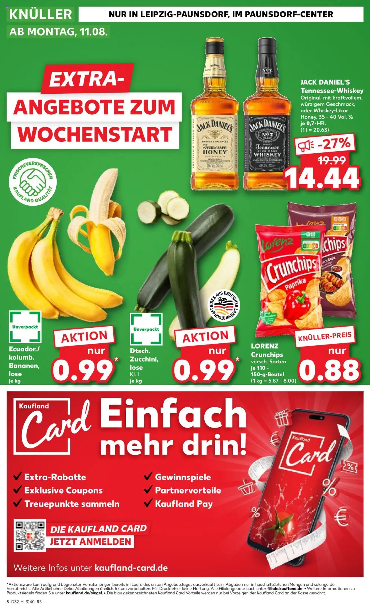 Kaufland prospekt Leipzig	 - gültig ab dem 07.08.2025 | Seite: 8 | Produkte: Bananen, Jack Daniel's, Zucchini, Chips