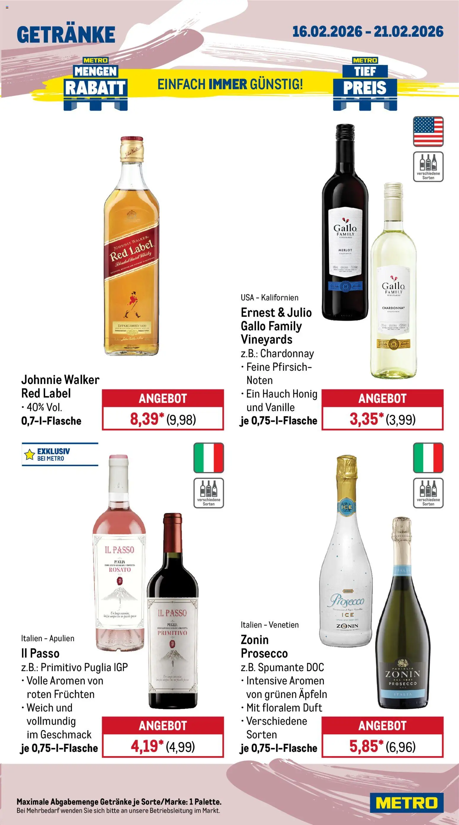 Metro Prospekt 	 – gültig ab 16.02.2026 | Seite: 15 | Produkte: Whisky, Duft, Prosecco, Pfirsich