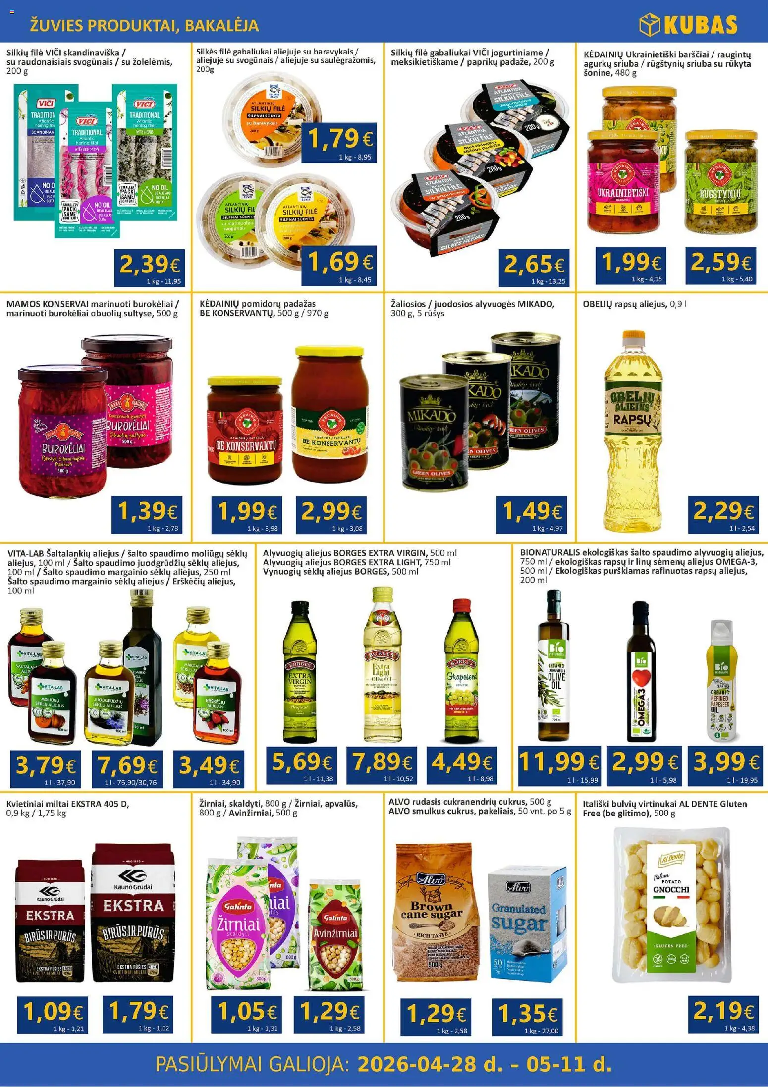 Kubas akcijos nuo 28.04.2026 | Puslapis: 5 | Prekių: Silkių filė, Aliejus, Miltai, Padažas