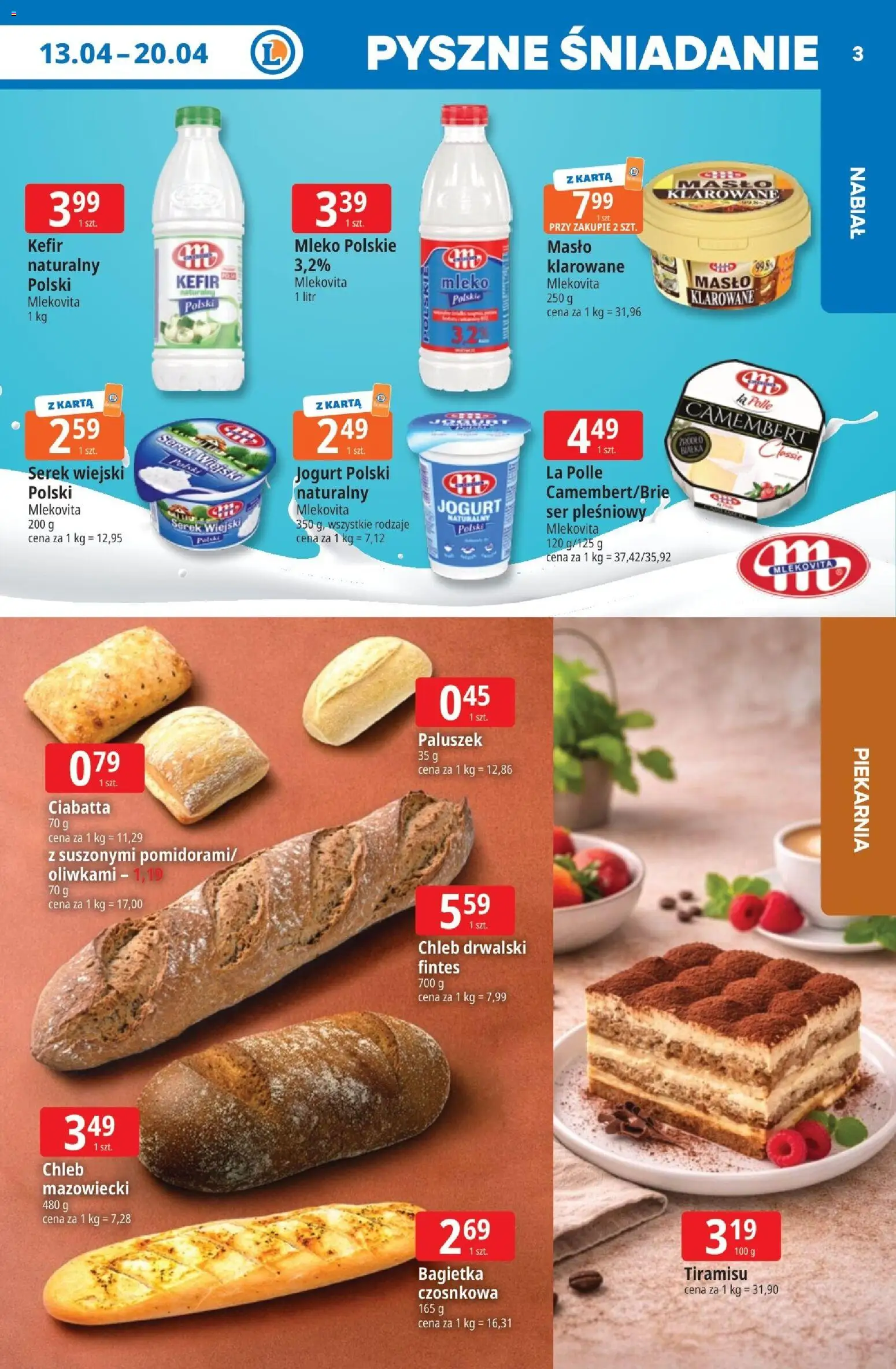 E.Leclerc gazetka - Radom od 13.04.2026 | Strona: 3 | Produkty: Tiramisu, Camembert, Mleko, Ser