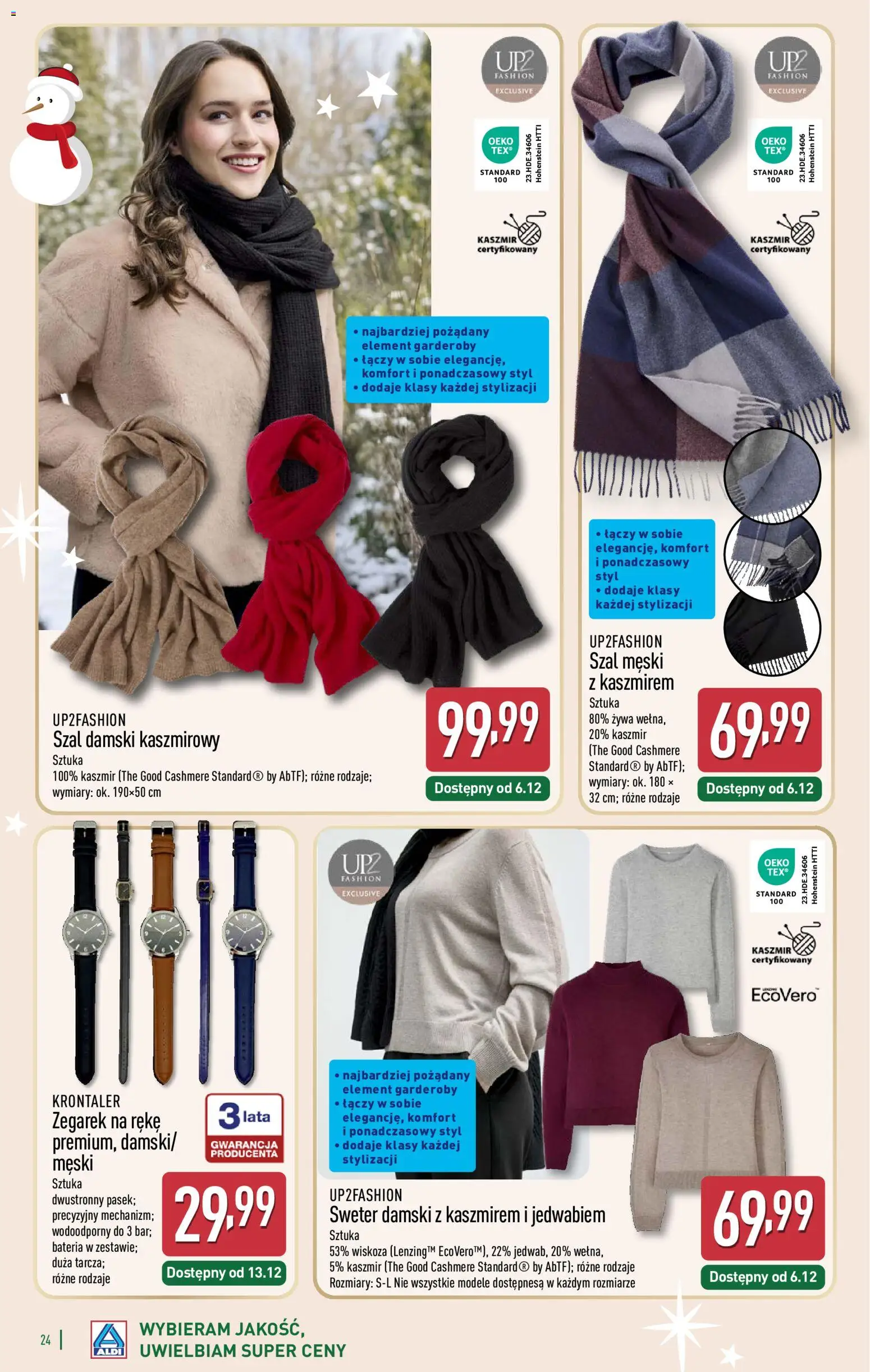 Aldi Gazetka - Katalog prezentowy od 03.11.2025 | Strona: 24 | Produkty: Sweter, Zegarek, Szal, Bateria
