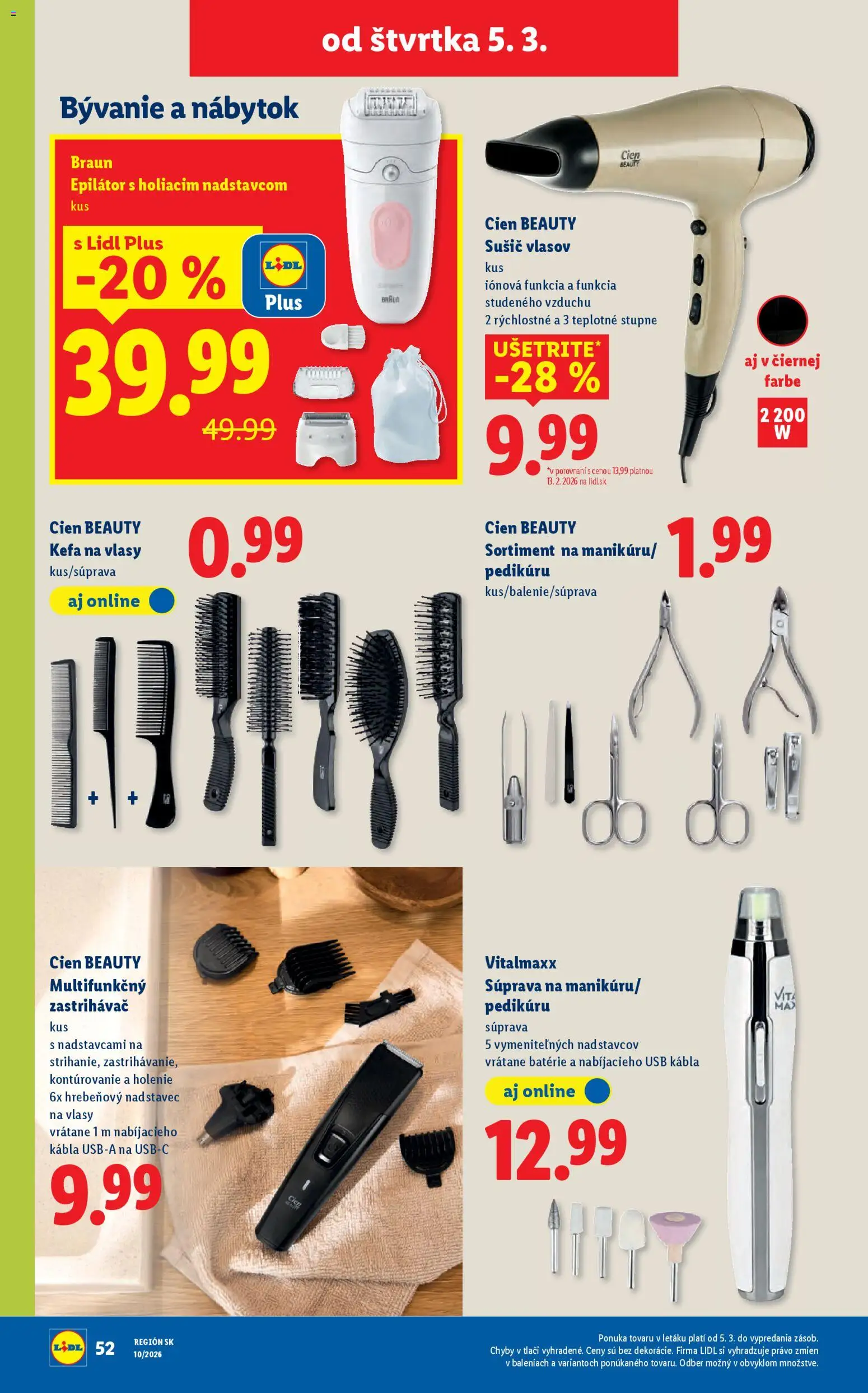 Nové Lidl akcie – leták je platný od 02.03.2026 | Strana: 100 | Produkty: Nábytok, Sušič vlasov, USB