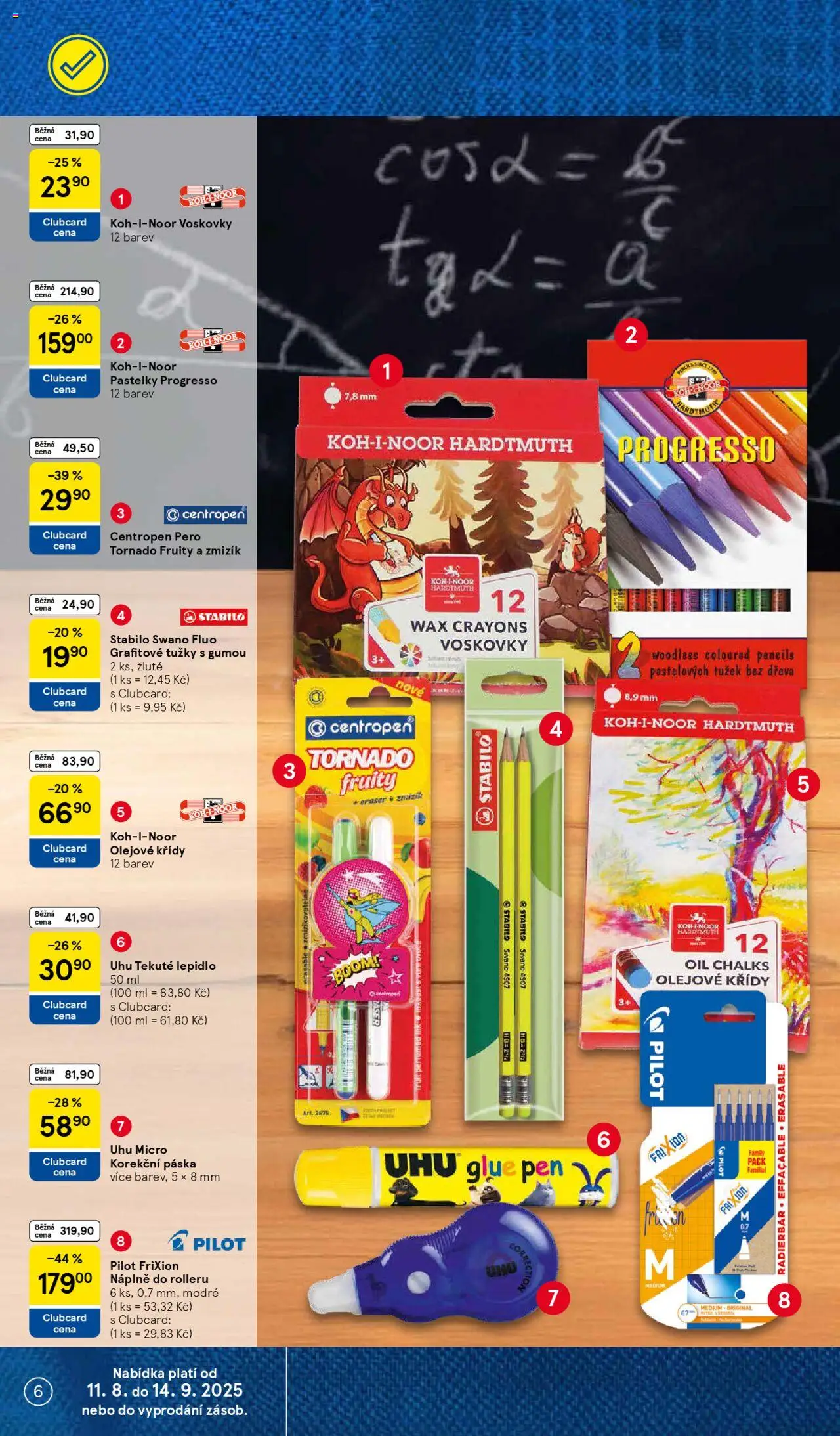 Tesco katalog od 11.08.2025 | Strana: 6 | Produkty: Voskovky, Pastelky, Pero, Křídy