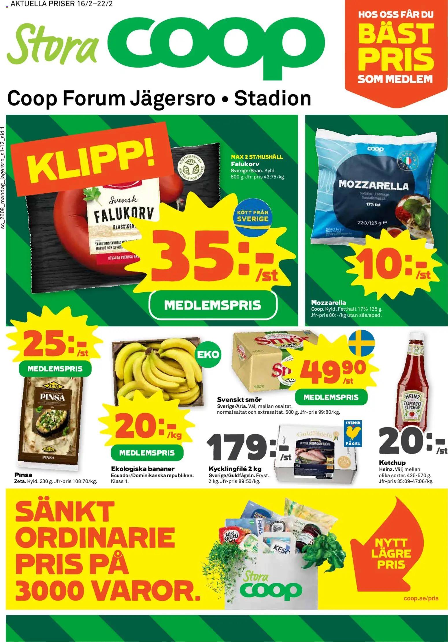 Coop Forum reklamblad aktuell från 16.02.2026 | Sida: 1 | Produkter: Kycklingfile, Bananer, Ketchup, Fräs