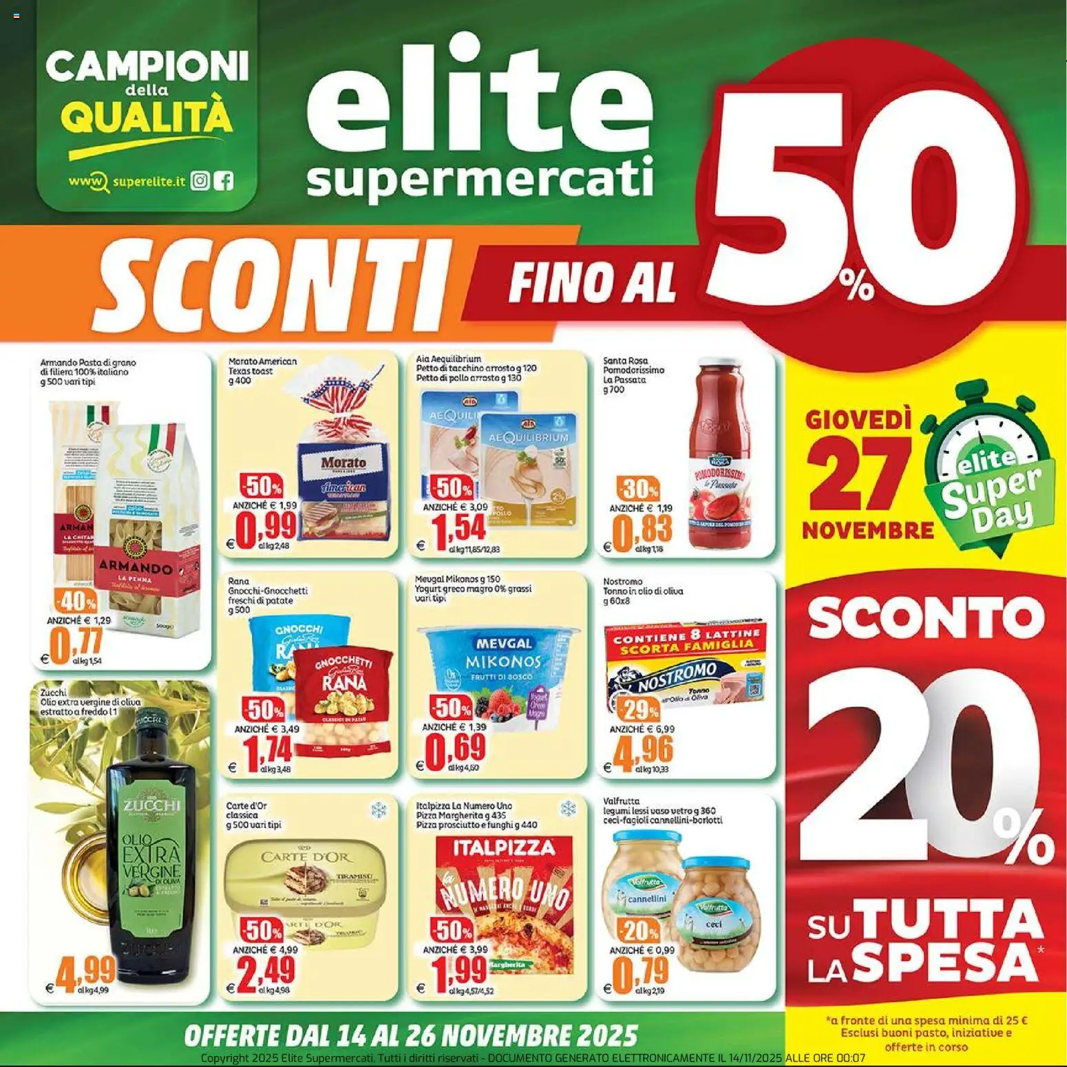 Volantino Elite Supermercati del 14.11.2025 | Pagina: 1 | Prodotti: Pollo, Patate, Funghi, Vaso
