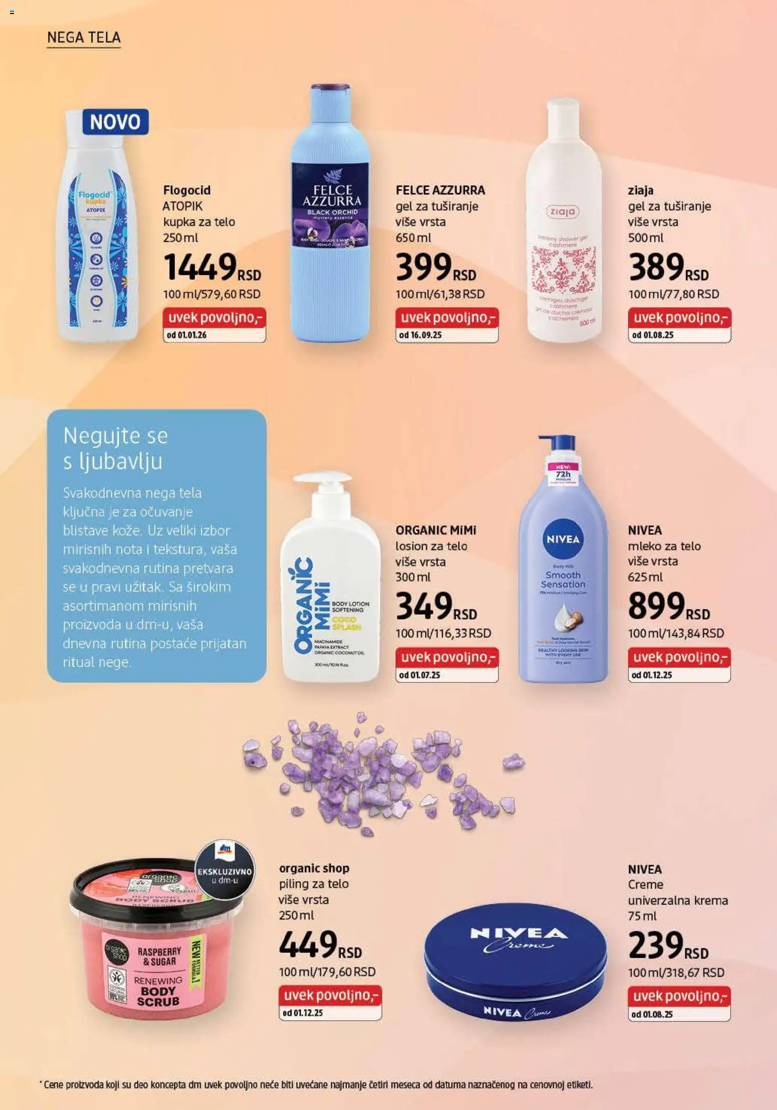 DM Drogerie katalog - važi od 01.01.2026 | Strana: 24 | Proizvode: Mleko, Krema, Piling, Gel za tuširanje