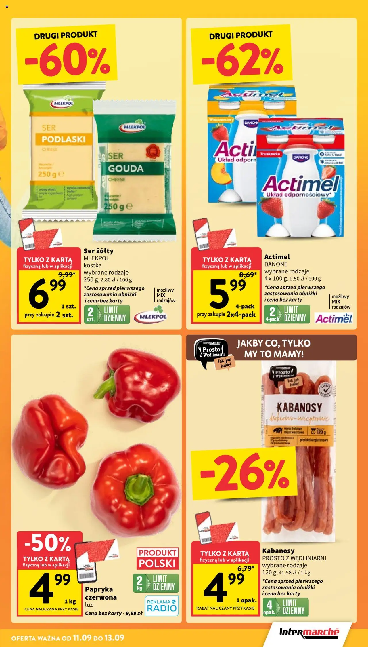 Intermarche Gazetka od 11.09.2025 | Strona: 7 | Produkty: Ser żółty, Karta, Radio, Kabanosy
