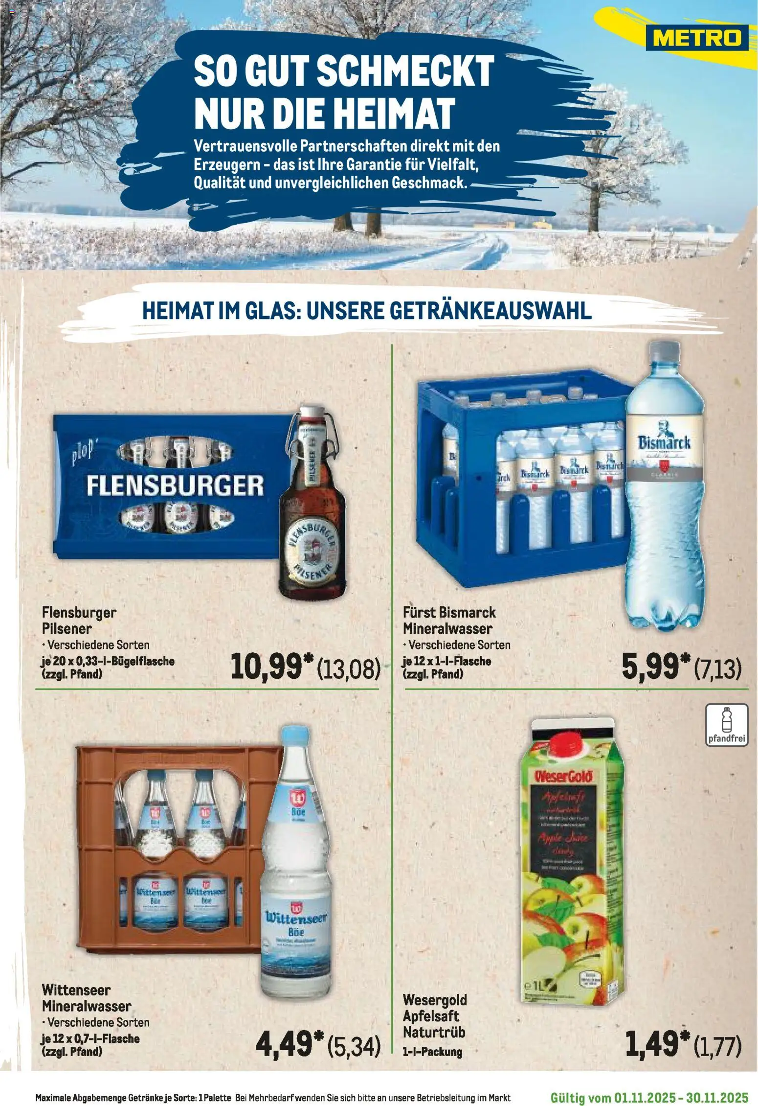 Metro Regionaler Flyer – gültig ab 01.11.2025 | Seite: 31 | Produkte: Apfelsaft, Mineralwasser, Flensburger