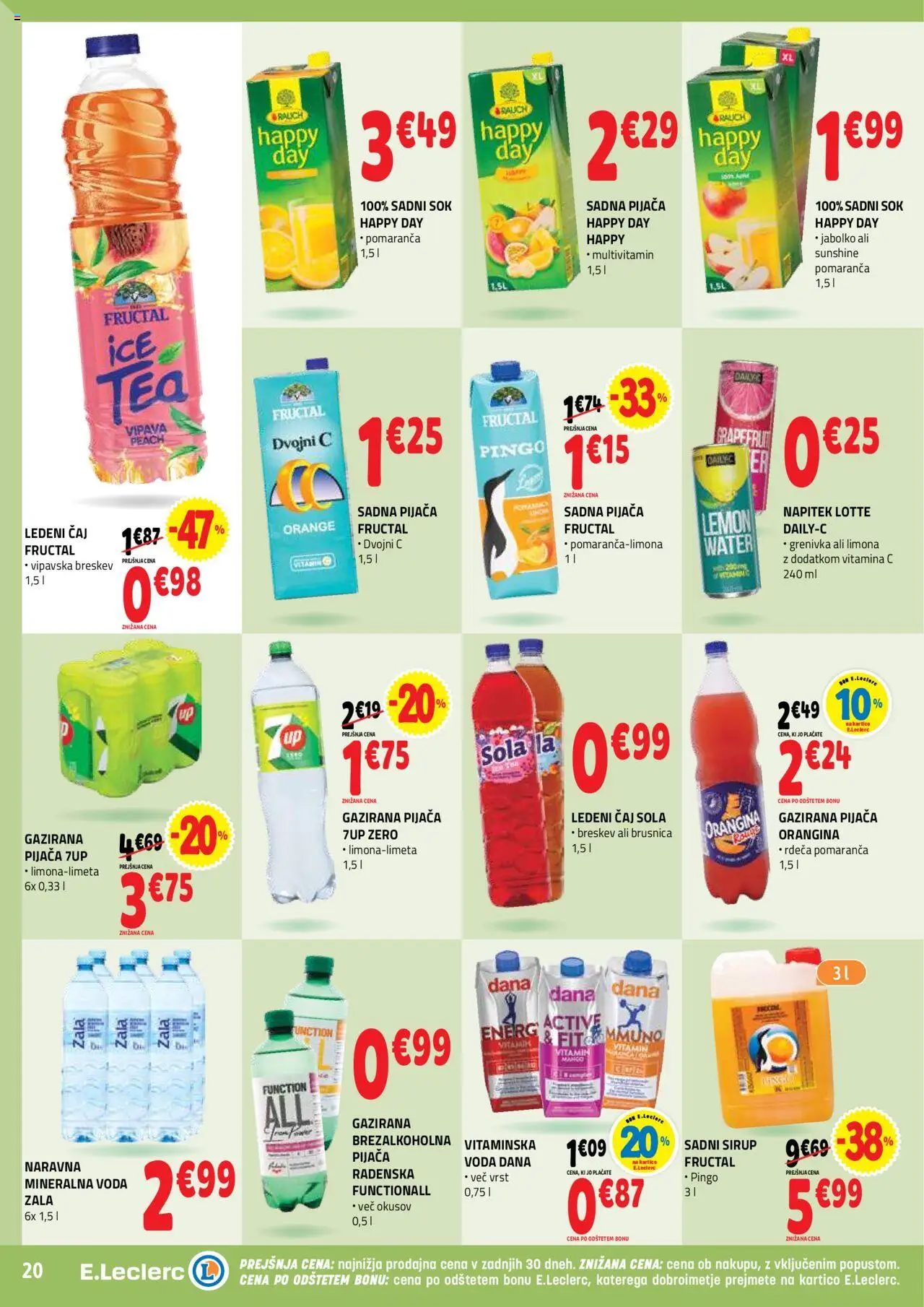 Novi E.leclerc katalog ponudbe – veljaven od 10.09.2025 | Stran: 20 | Izdelki: Sirup, Mineralna voda, Voda, Limona