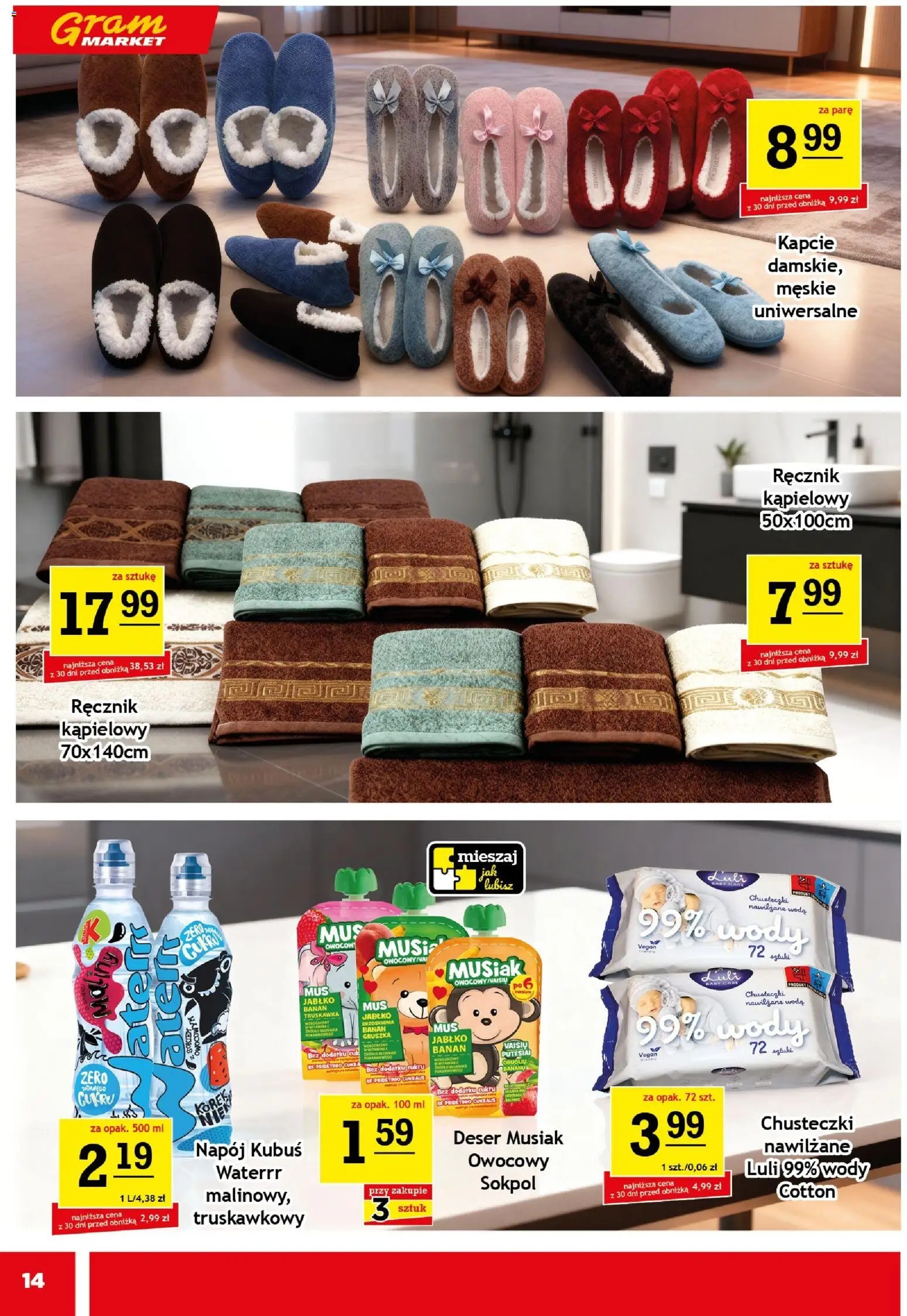 Gram Market Gazetka od 05.11.2025 | Strona: 14 | Produkty: Gruszka, Kapcie, Banan, Woda