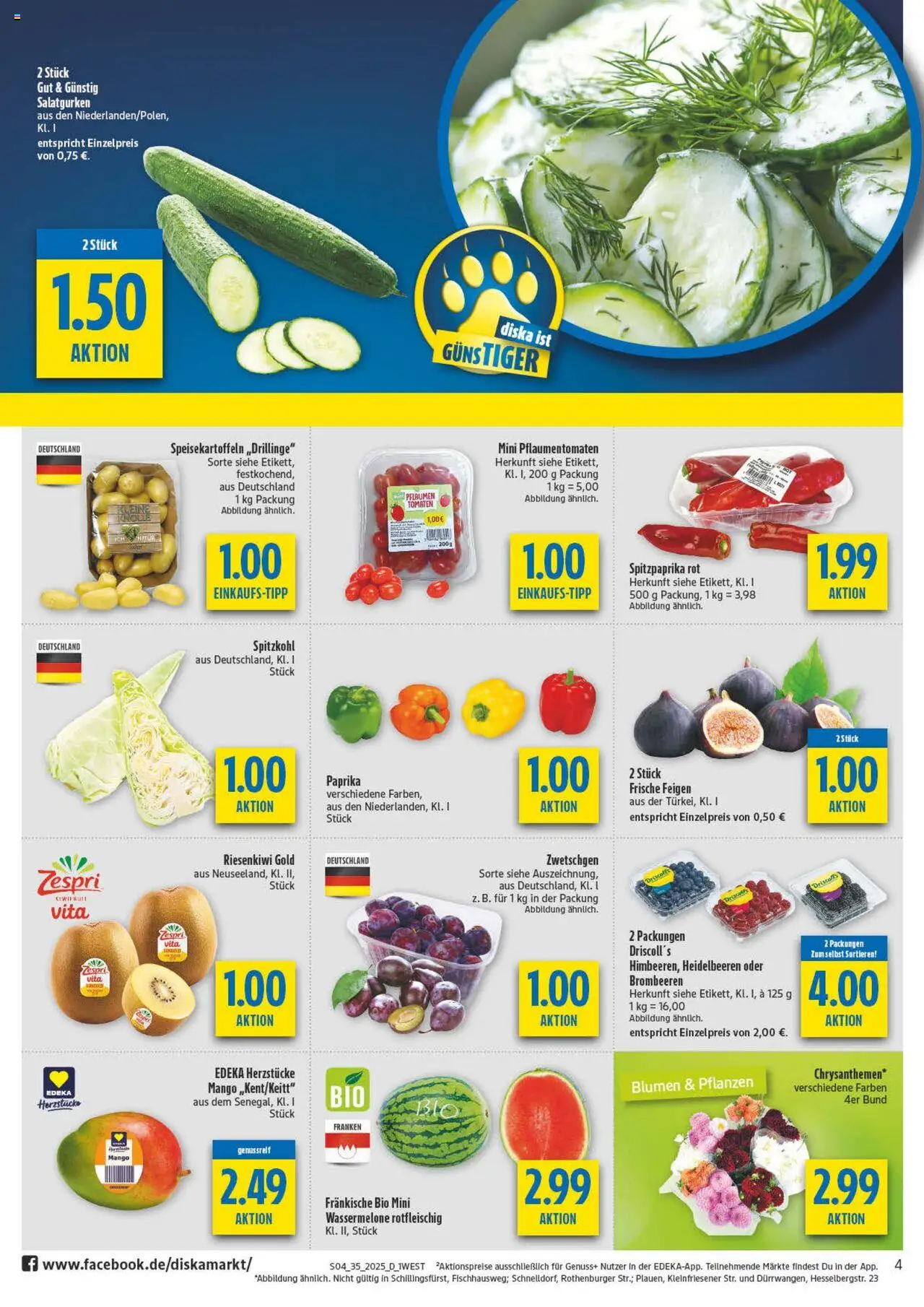 Diska - Bayern - gültig ab dem 25.08.2025 | Seite: 4 | Produkte: Tomaten, Paprika, Mango, Wassermelone