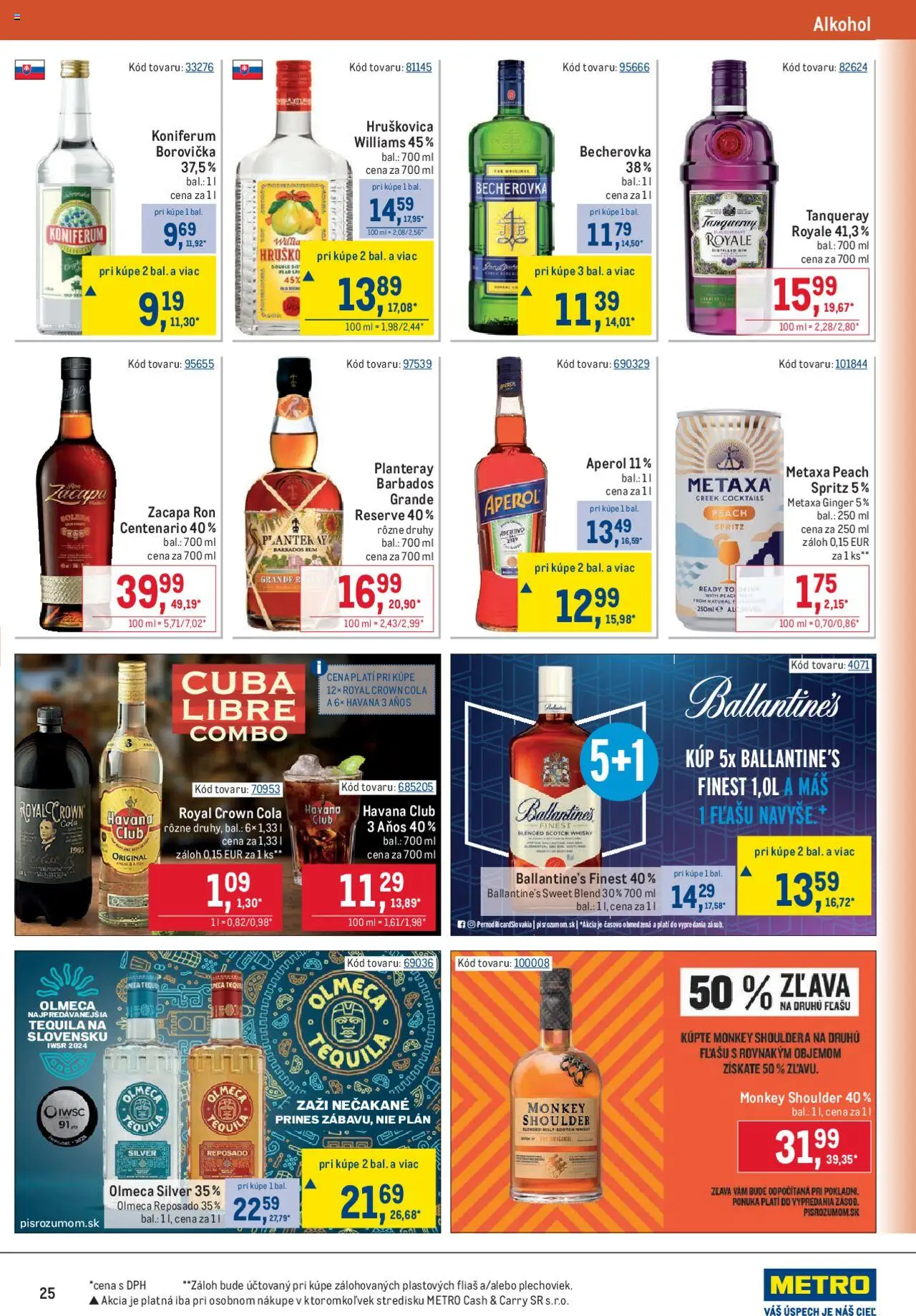 Metro gastronómia │ platný od 13.08.2025 | Strana: 25 | Produkty: Becherovka, Metaxa, Koniferum, Cola