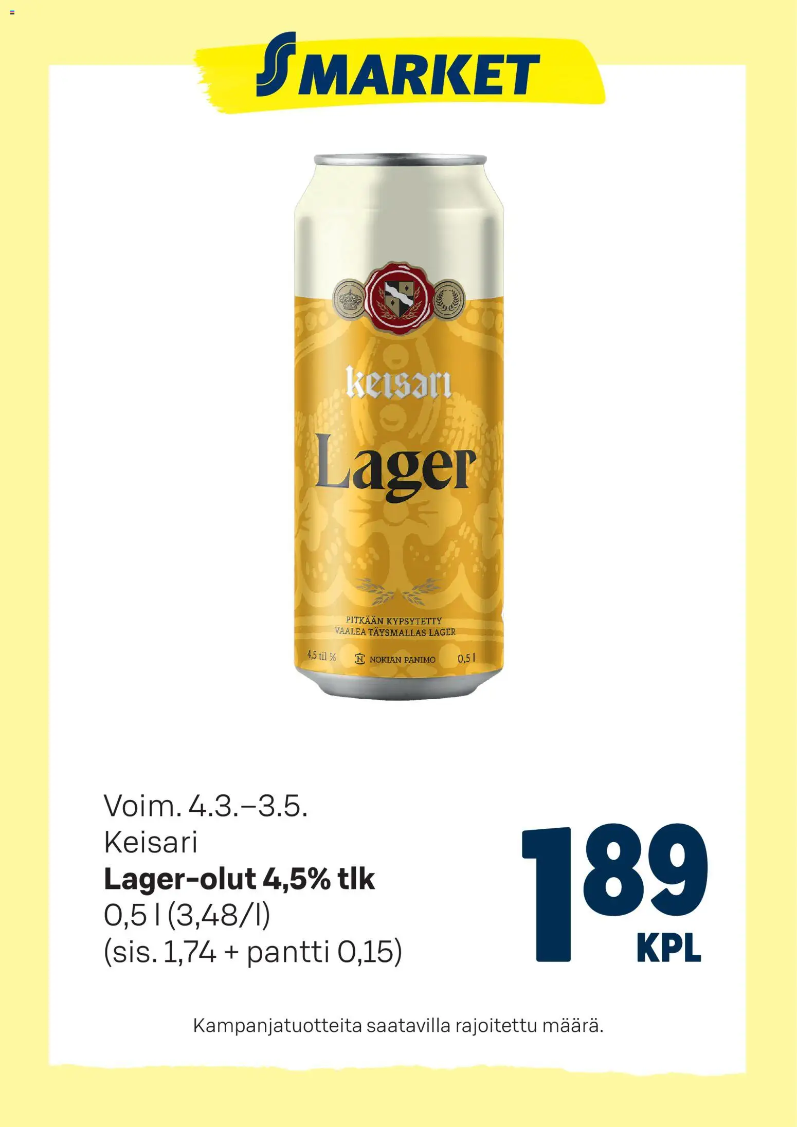 S-market tarjoukset Keisari Lager-olut – voimassa 04.03.2026 alkaen | Sivu: 1
