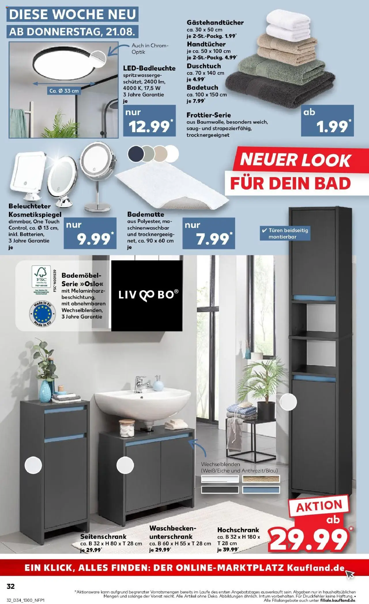 Kaufland prospekt Köln	 - gültig ab dem 21.08.2025 | Seite: 32 | Produkte: Kosmetikspiegel, Bad, Unterschrank, Hochschrank
