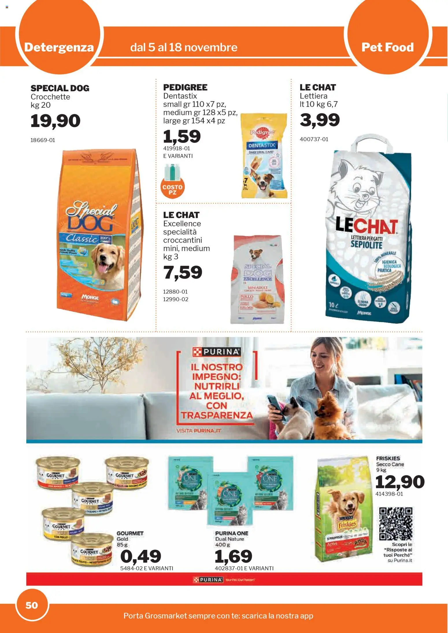 Volantino Sogegross del 05.11.2025 | Pagina: 50 | Prodotti: Lettiera per gatti, Pollo, Tè, Crocchette