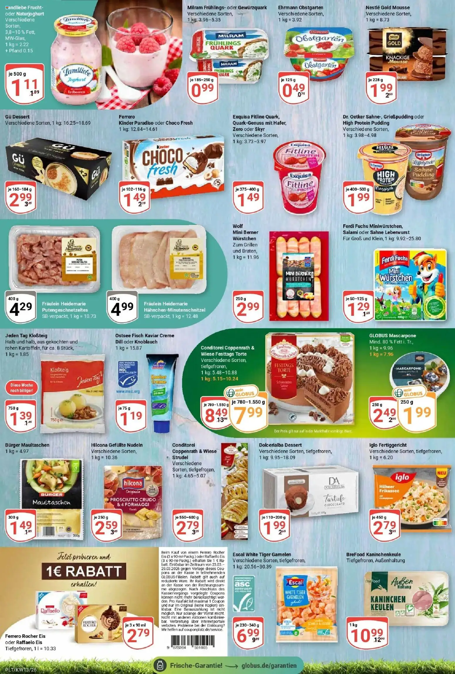 Globus prospekt Plattling	 – gültig ab 23.03.2026 | Seite: 10 | Produkte: Raffaello, Garnelen, Skyr, Sahne