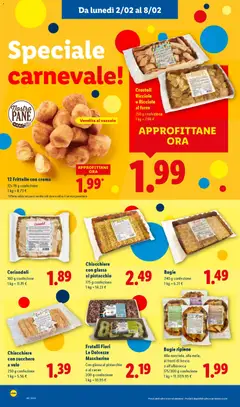 Anteprima del volantino Chiacchiere con zucchero a velo, 250 g confezione valido a partire dal 02.02.2026 | Pagina: 16 | Prodotti: Pane, Zucchero, Glassa, Vassoio