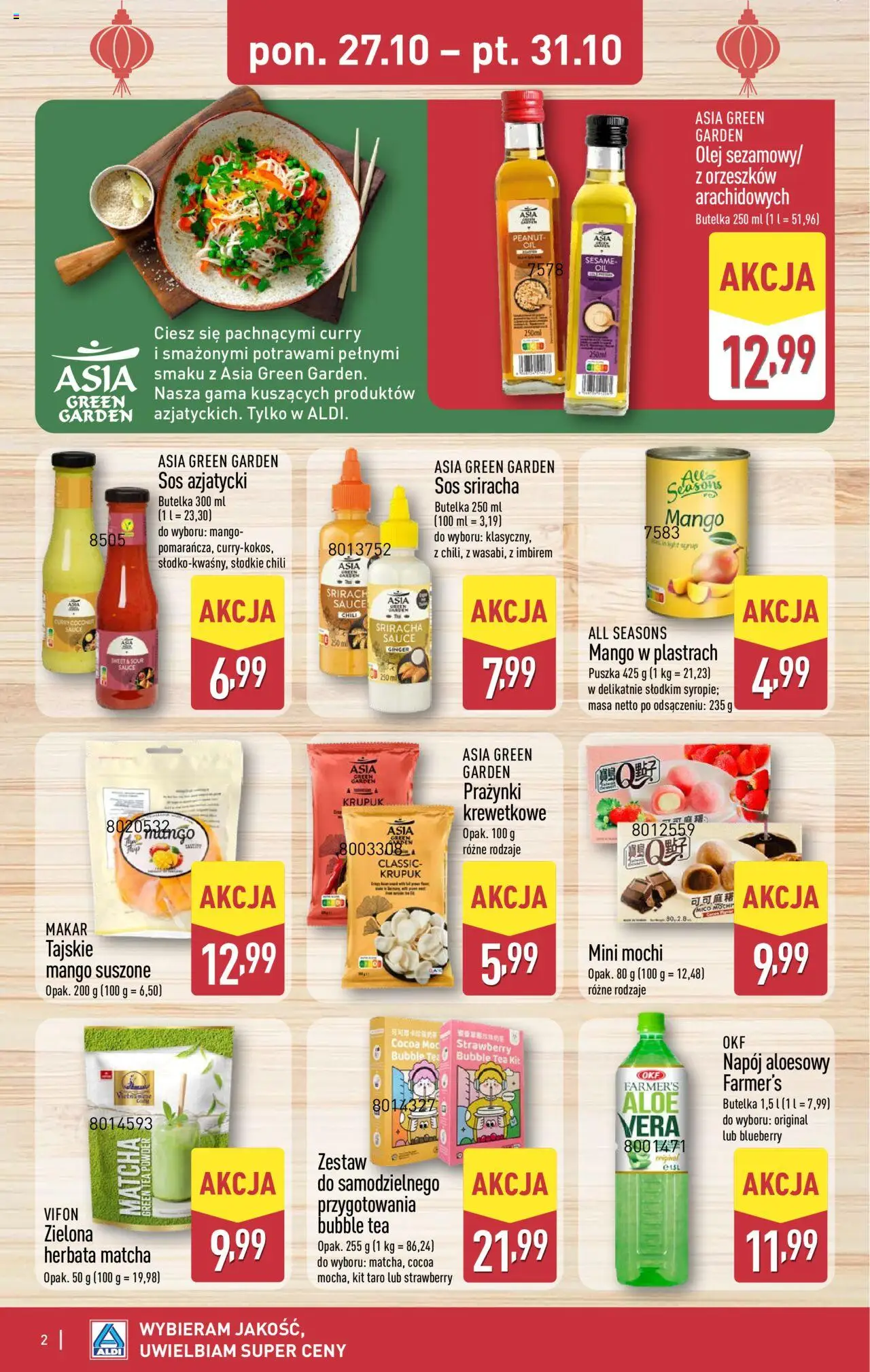 Aldi Gazetka - Tydzień Azjatycki od 27.10.2025 | Strona: 2 | Produkty: Chili, Napój aloesowy, Sriracha, Sos sriracha